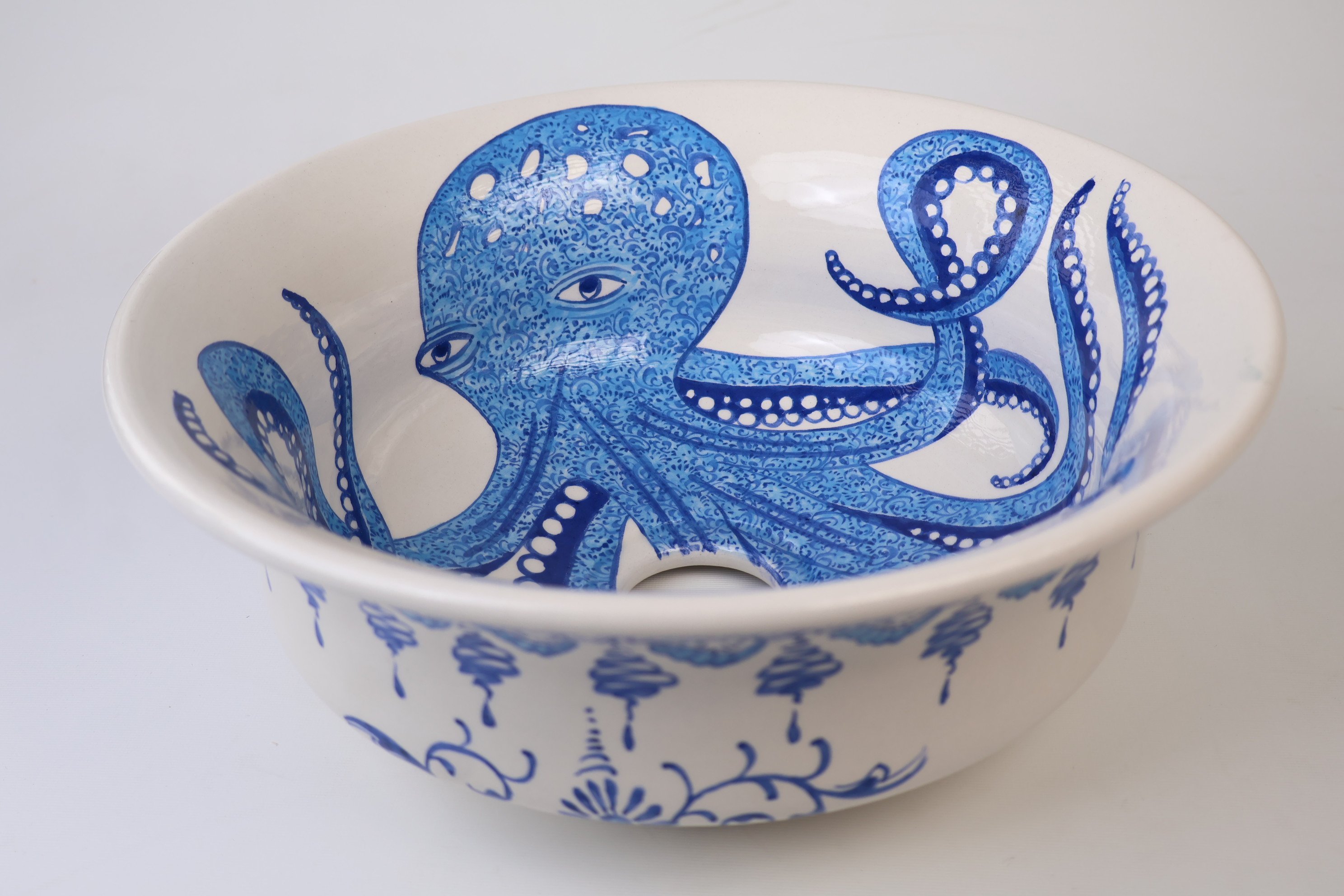 Mediterranean Blue Octopus Ceramic Sink - Handmade and Unique