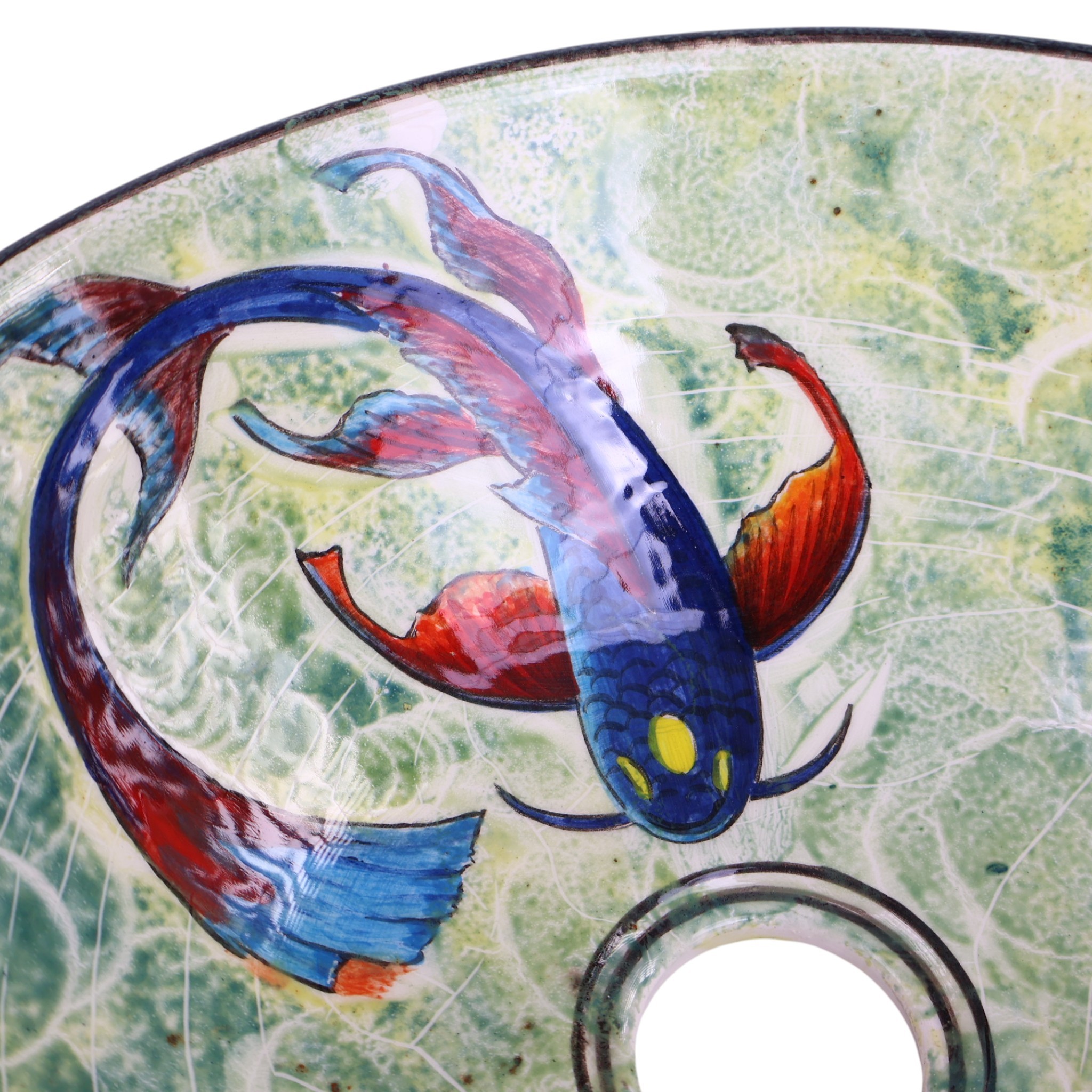Handmade Japanese Koi Fish Ceramic Sink – Unique Luxury Bathroom Decor with Vibrant Green Artistic Design
