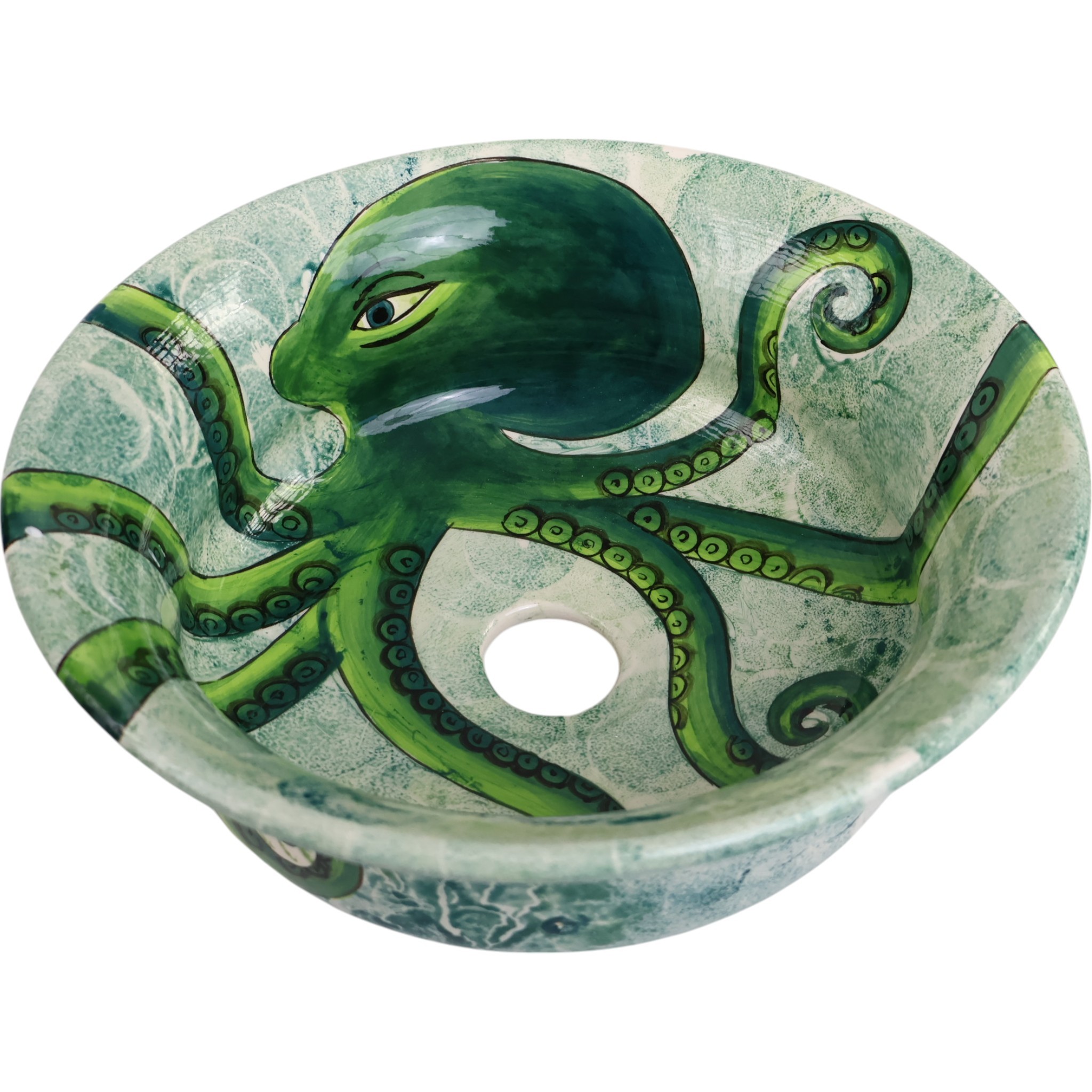 Bathroom Vessel Sink with Green Octopus Pattern