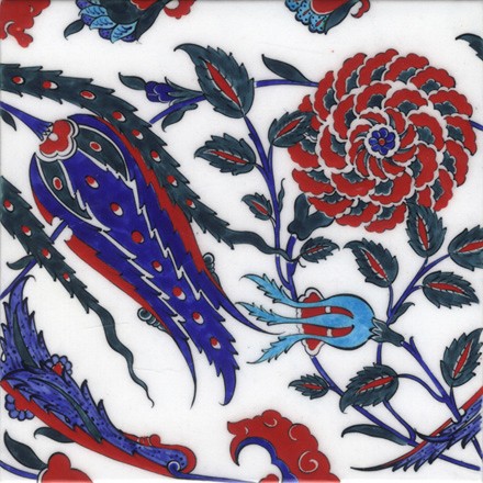 Hand Painted Turkish Ceramic Tile -  Handmade Decorative Floral Patterned Tile - 8 in [20Cm] - Zeem Ceramic