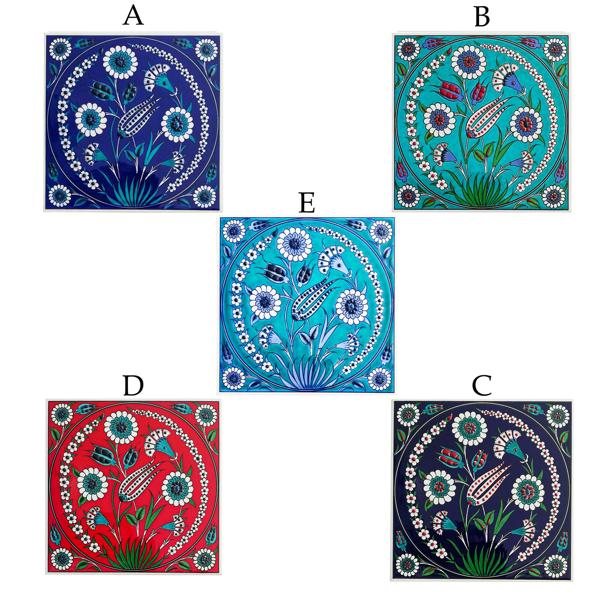 Hand Painted Turkish Ceramic Tile -  Handmade Decorative Floral Patterned Tile - 8 in [20Cm] - Zeem Ceramic