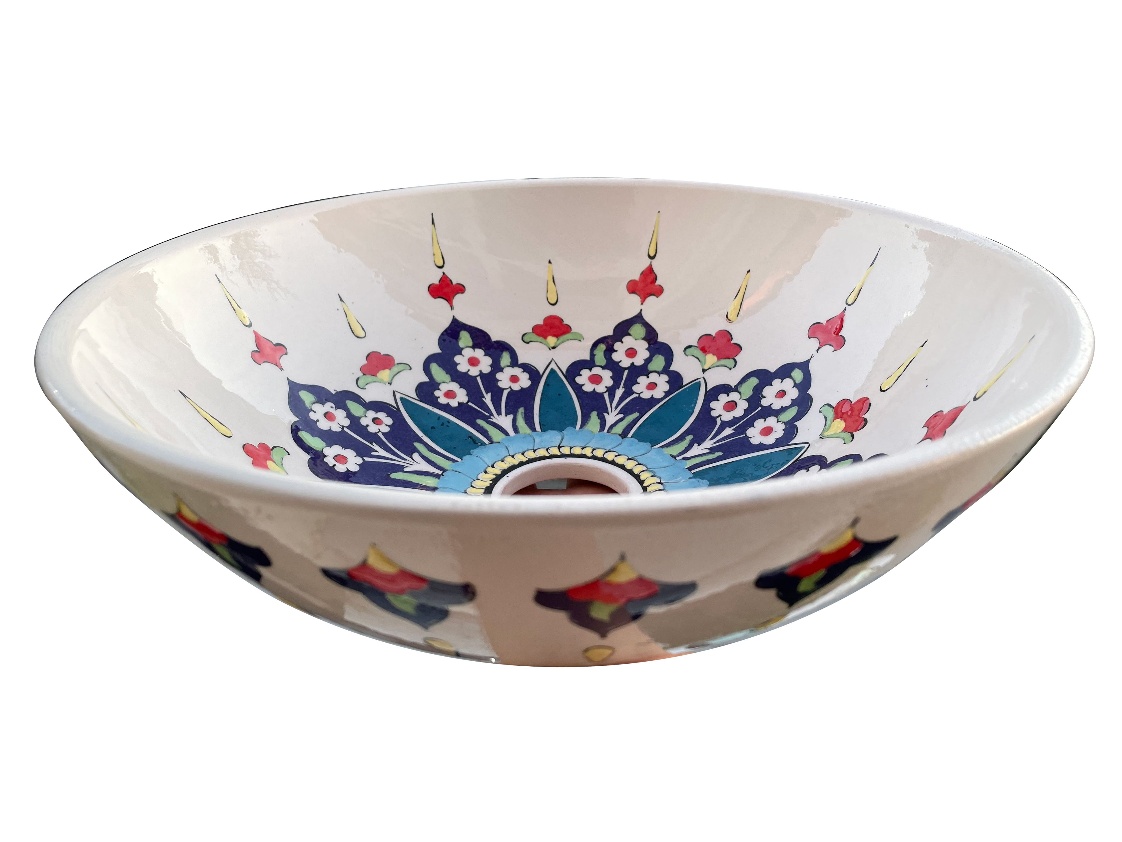 Hand Painted Bathroom Ceramic Vessel Sink Countertop - Central Flower