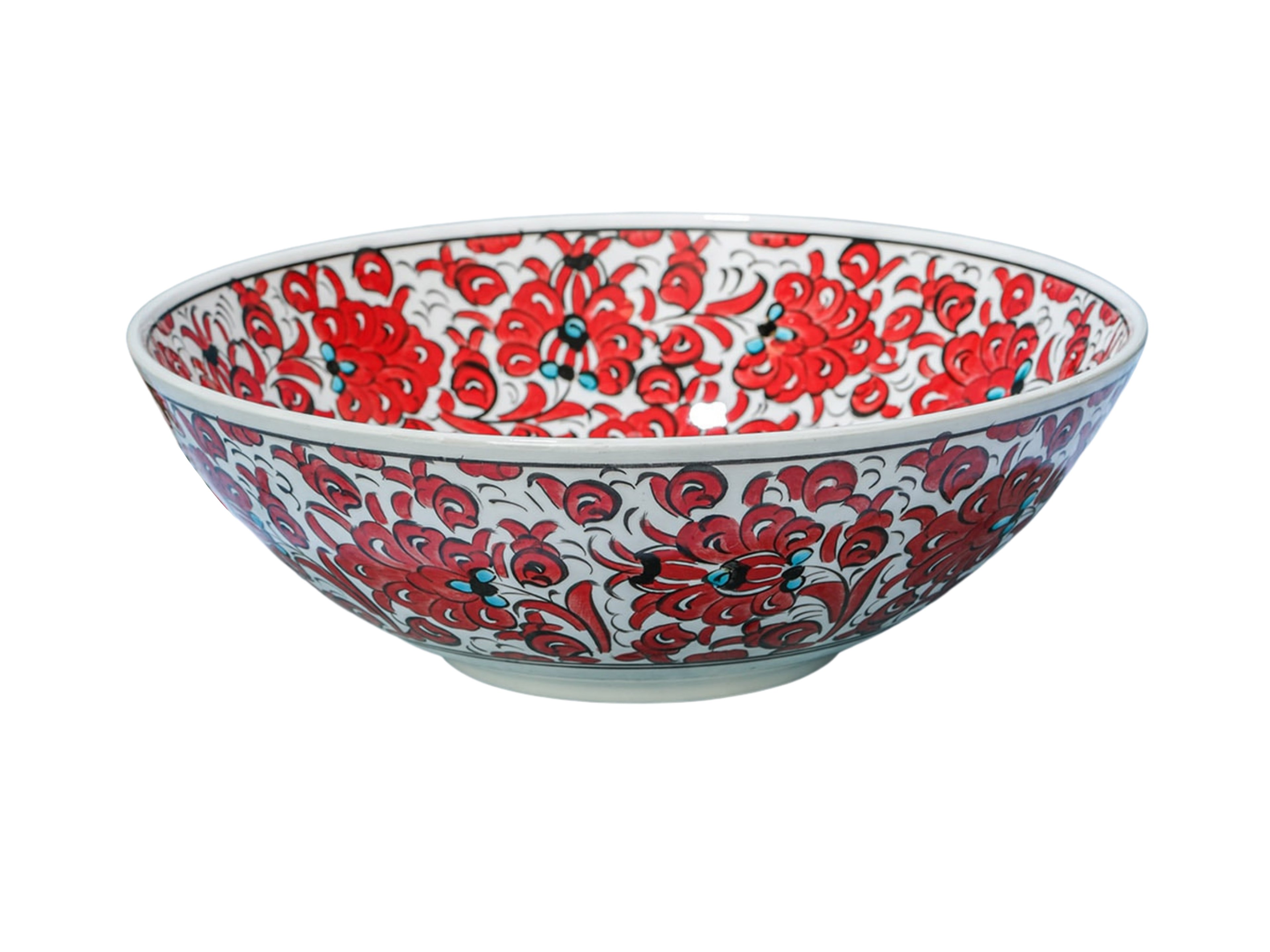 Artisan Hand-Painted Pottery Floral Bowls | Multicolor Turkish Ceramic Bowls for Meals, Snacks, Salads & Fruit - Red Lotus