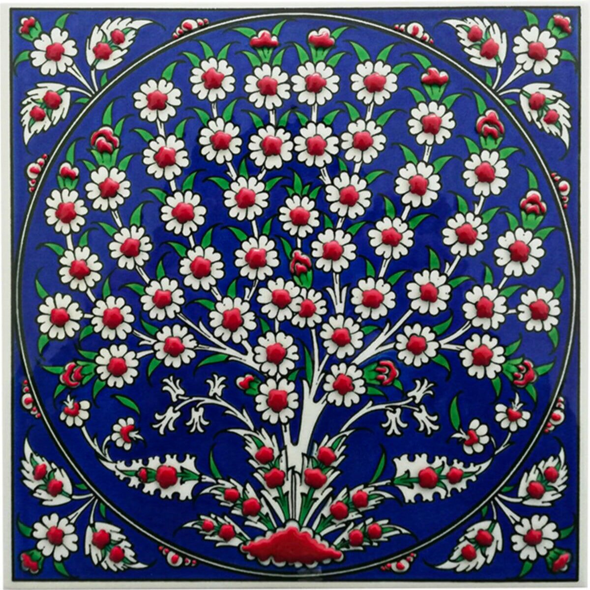 Hand Painted Turkish Ceramic Tile -  Handmade Decorative Tree of Life Patterned Tile - 8 in [20Cm] - Zeem Ceramic