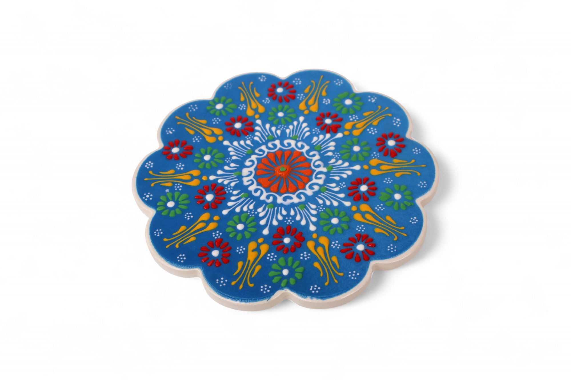 Handcrafted Ceramic Relief Trivet - Embossed Floral Patterns (Variety of Colors) - Blue