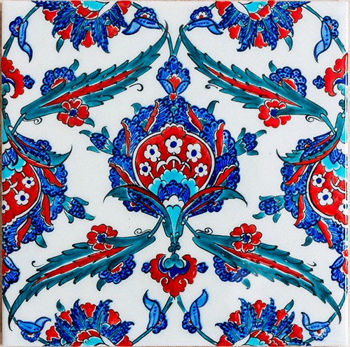 Hand Painted Turkish Ceramic Tile -  Handmade Decorative Floral Patterned Tile - 8 in [20Cm] - Zeem Ceramic