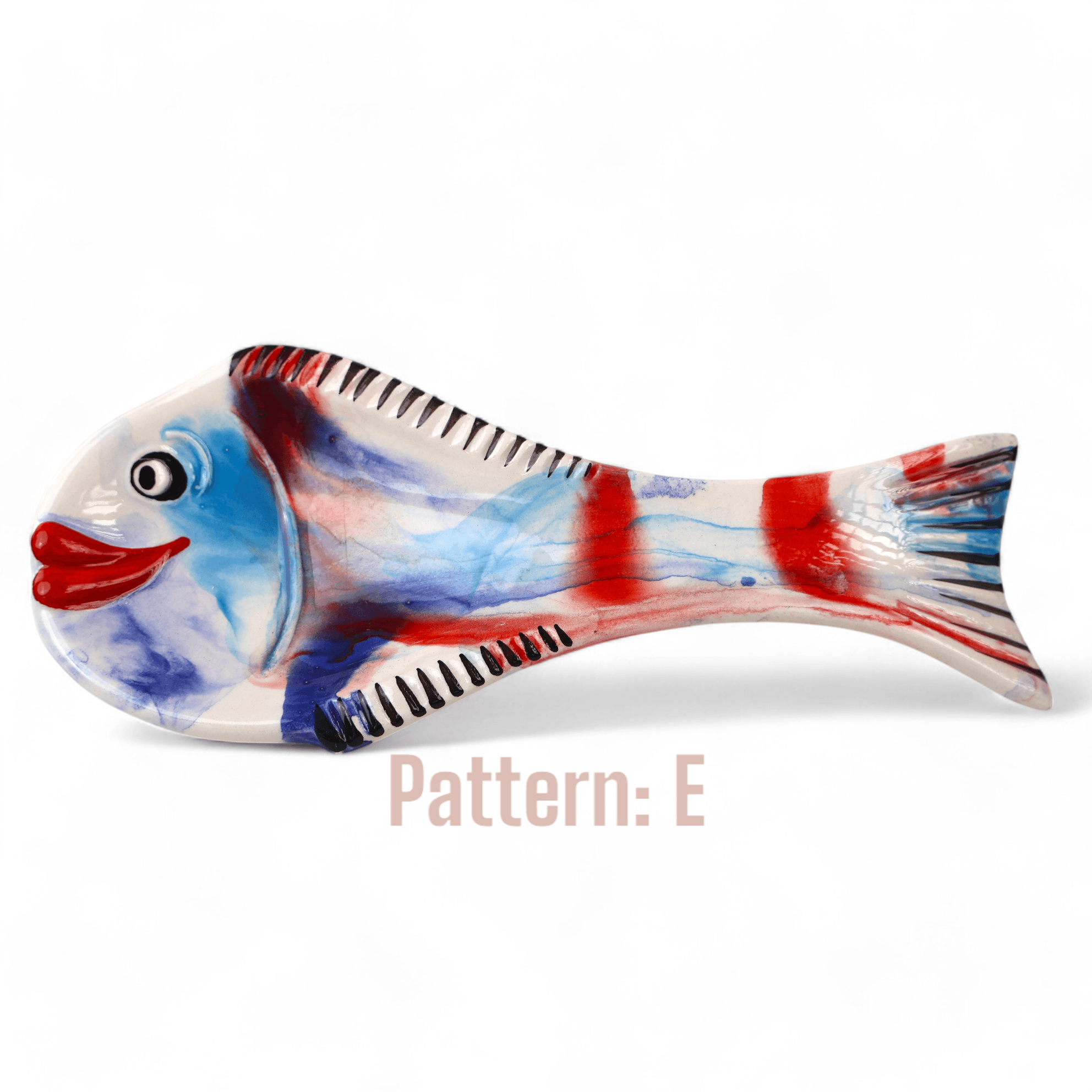 Handcrafted Fish Shaped Ceramic Spoon Rest - Marbling Effect Patterns (Variety of Colors) - E