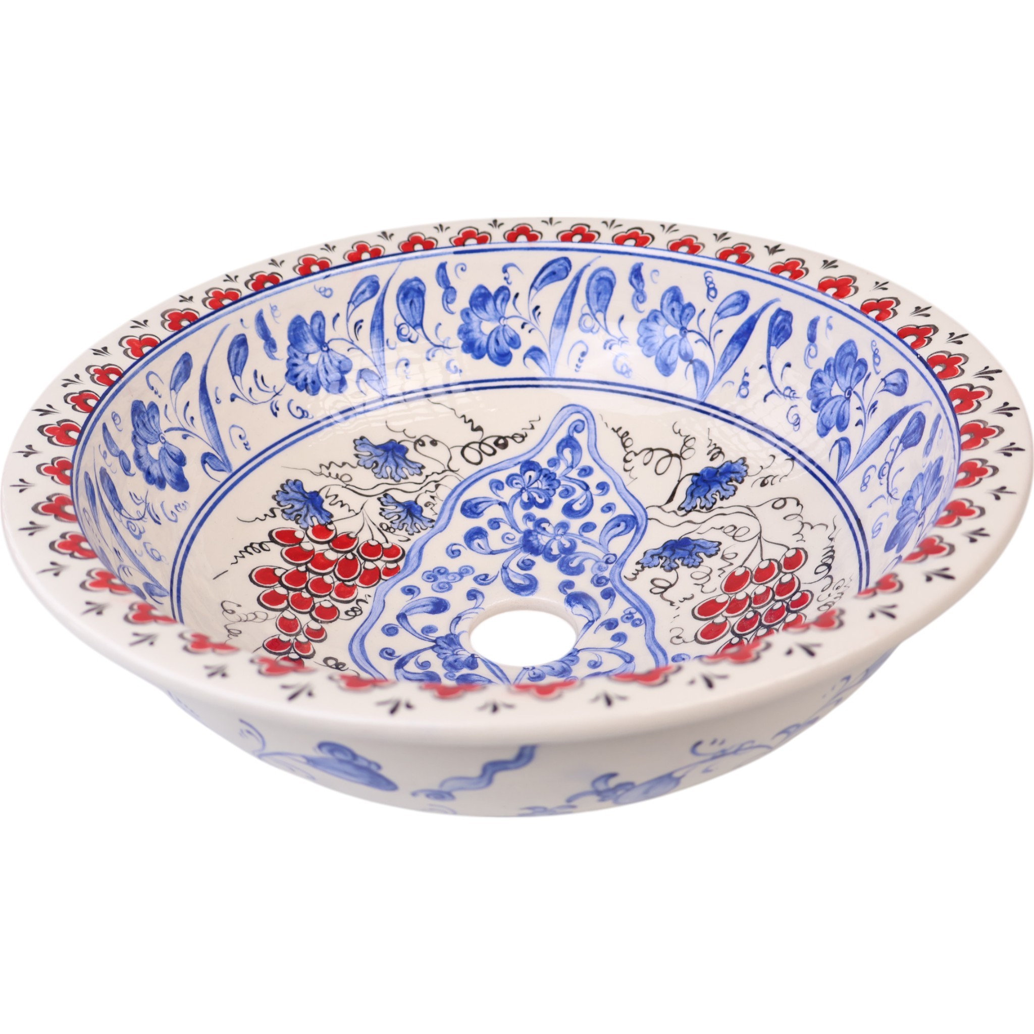 Handcrafted Flat Edge Bathroom Sink – Iznik Pattern Ceramic Vessel for Elegant Remodels