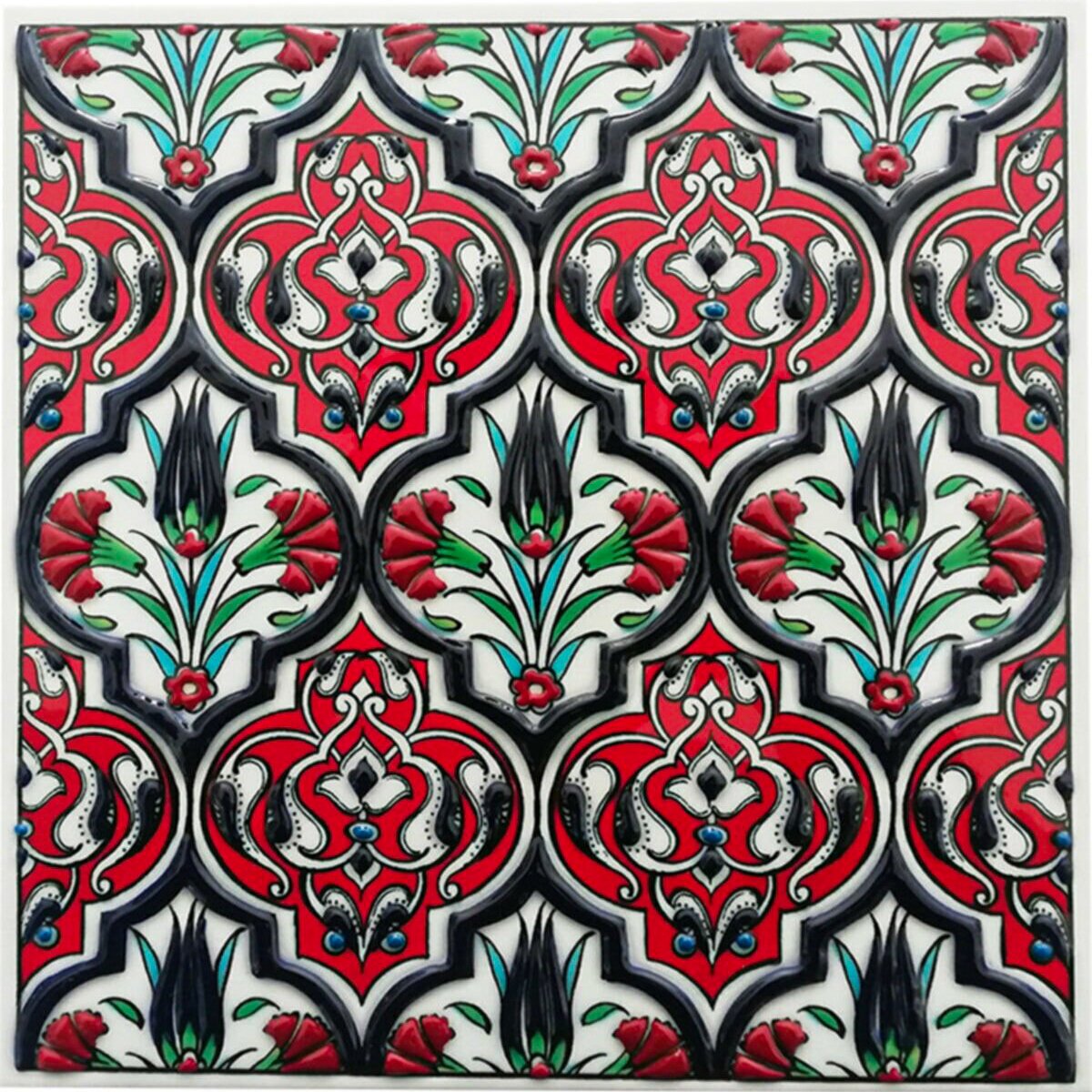 Hand Painted Turkish Ceramic Tile -  Handmade Decorative Floral Patterned Tile - 8 in [20Cm] - Zeem Ceramic