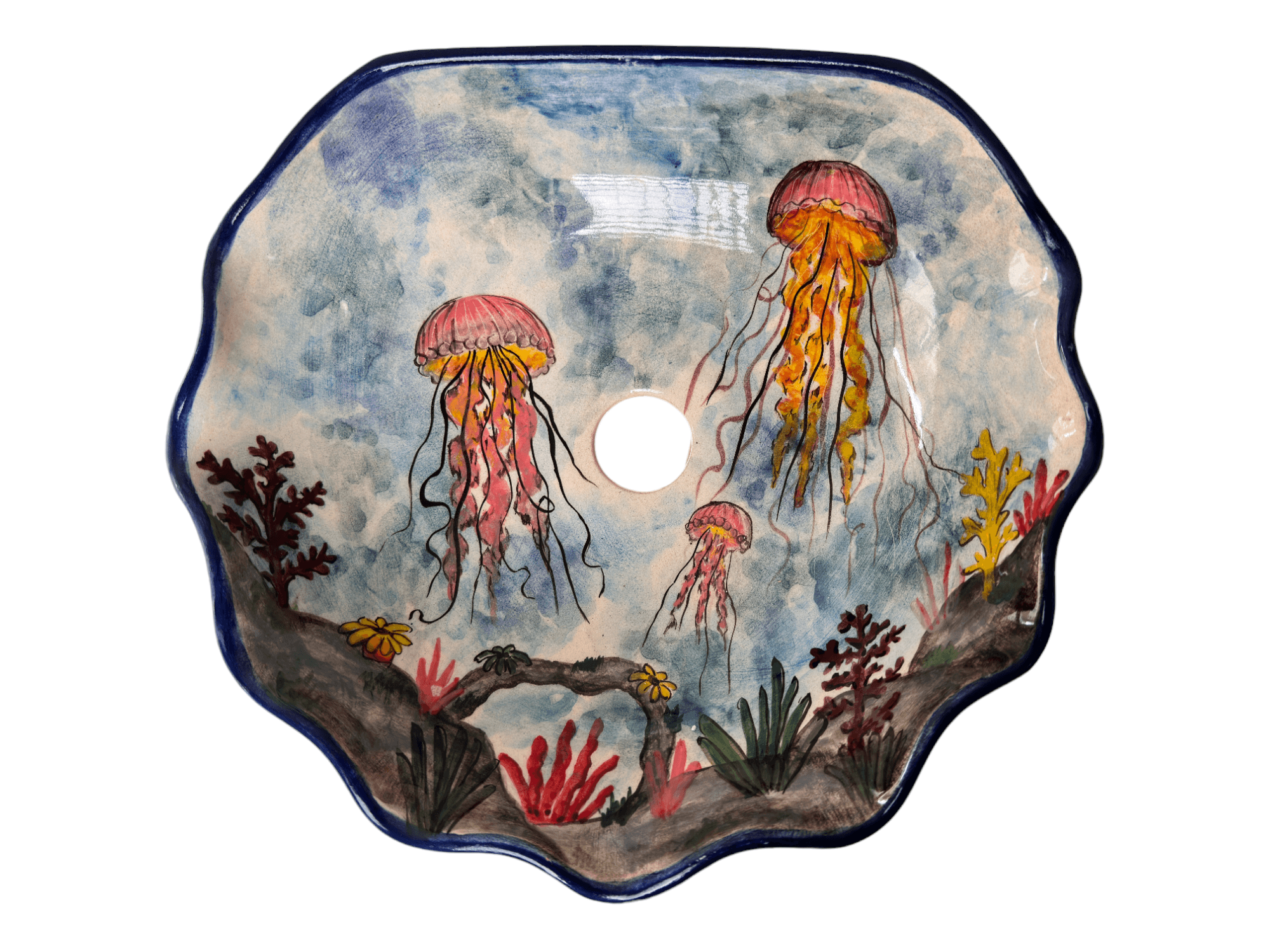 Above Counter Bathroom Seashell-Shaped Sink - Ocean and Jellyfish