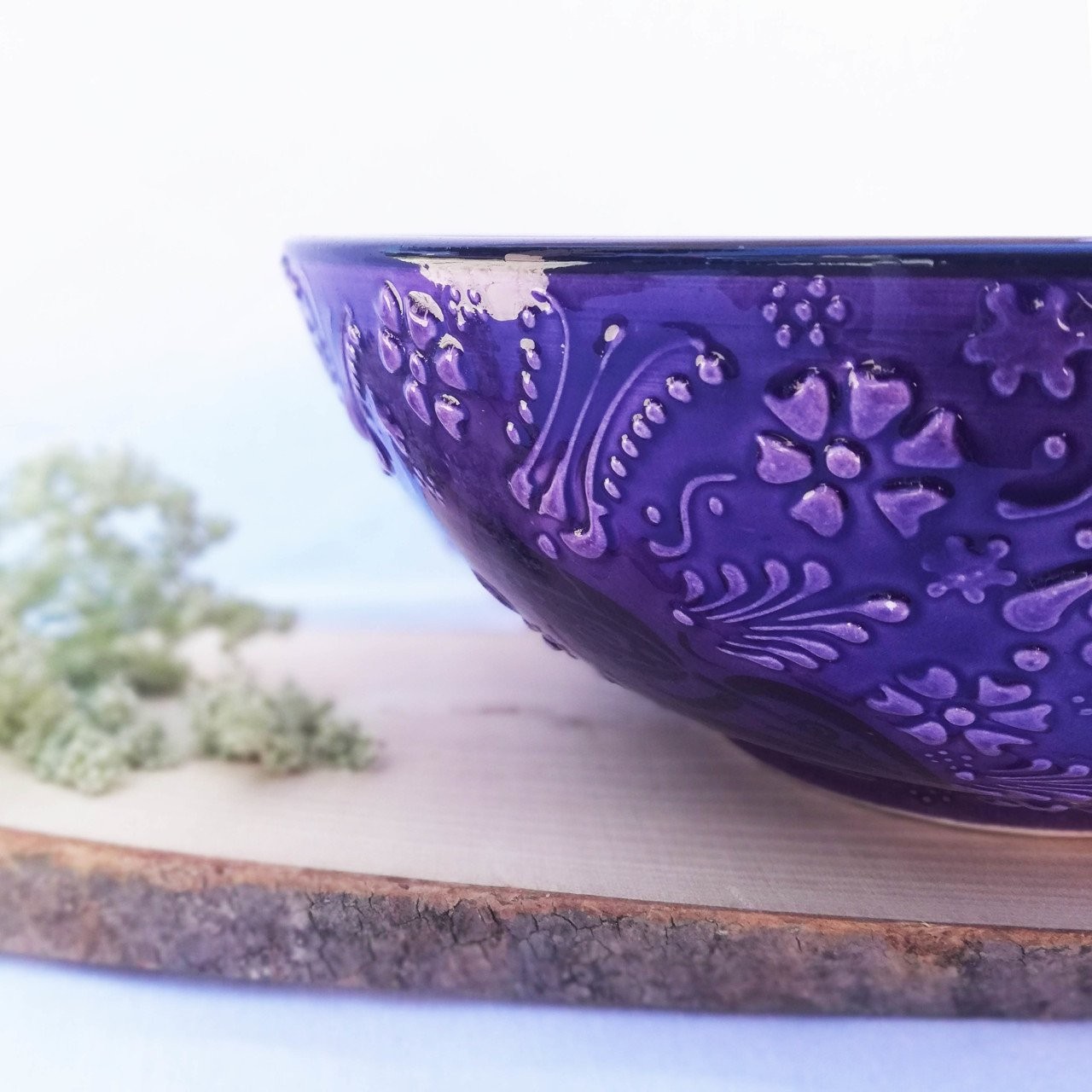 Artisan Hand Painted Ceramic Salad & Fruit Multicolor Bowls - Purple