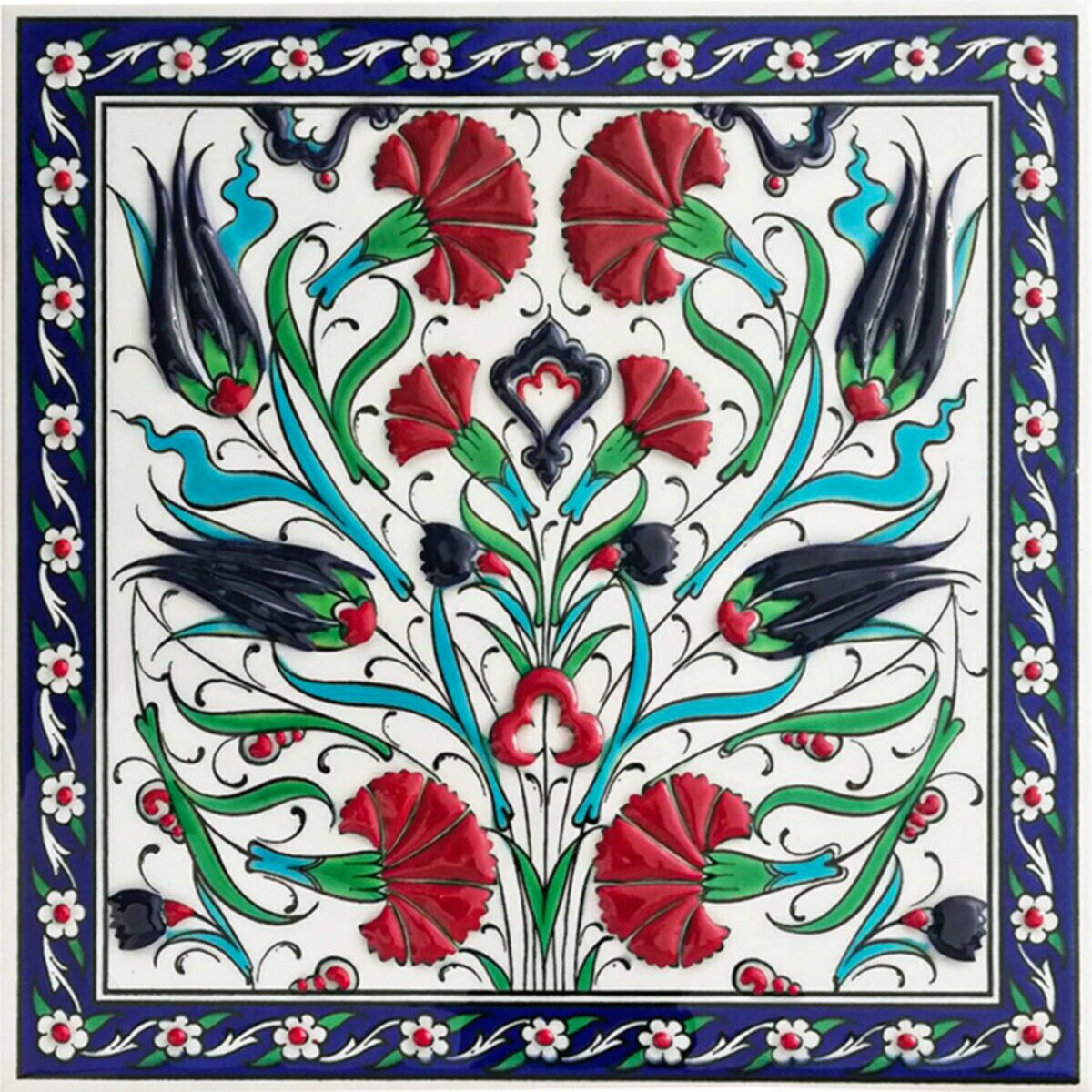 Hand Painted Turkish Ceramic Tile -  Handmade Decorative Floral Patterned Tile - 8 in [20Cm] - Zeem Ceramic