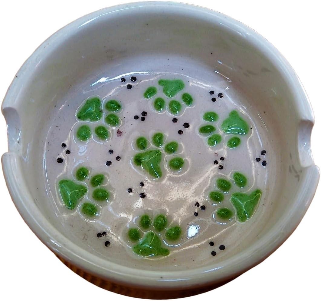 Hand-Painted Ceramic Ashtray - Paw Design and Assorted Colors - Light Green