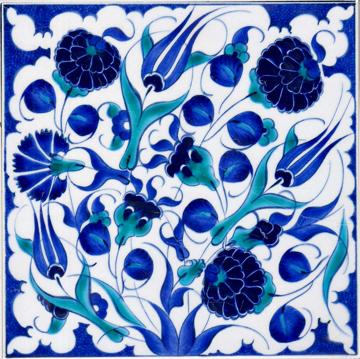 Hand Painted Turkish Ceramic Tile -  Handmade Decorative Floral Patterned Tile - 8 in [20Cm] - Zeem Ceramic