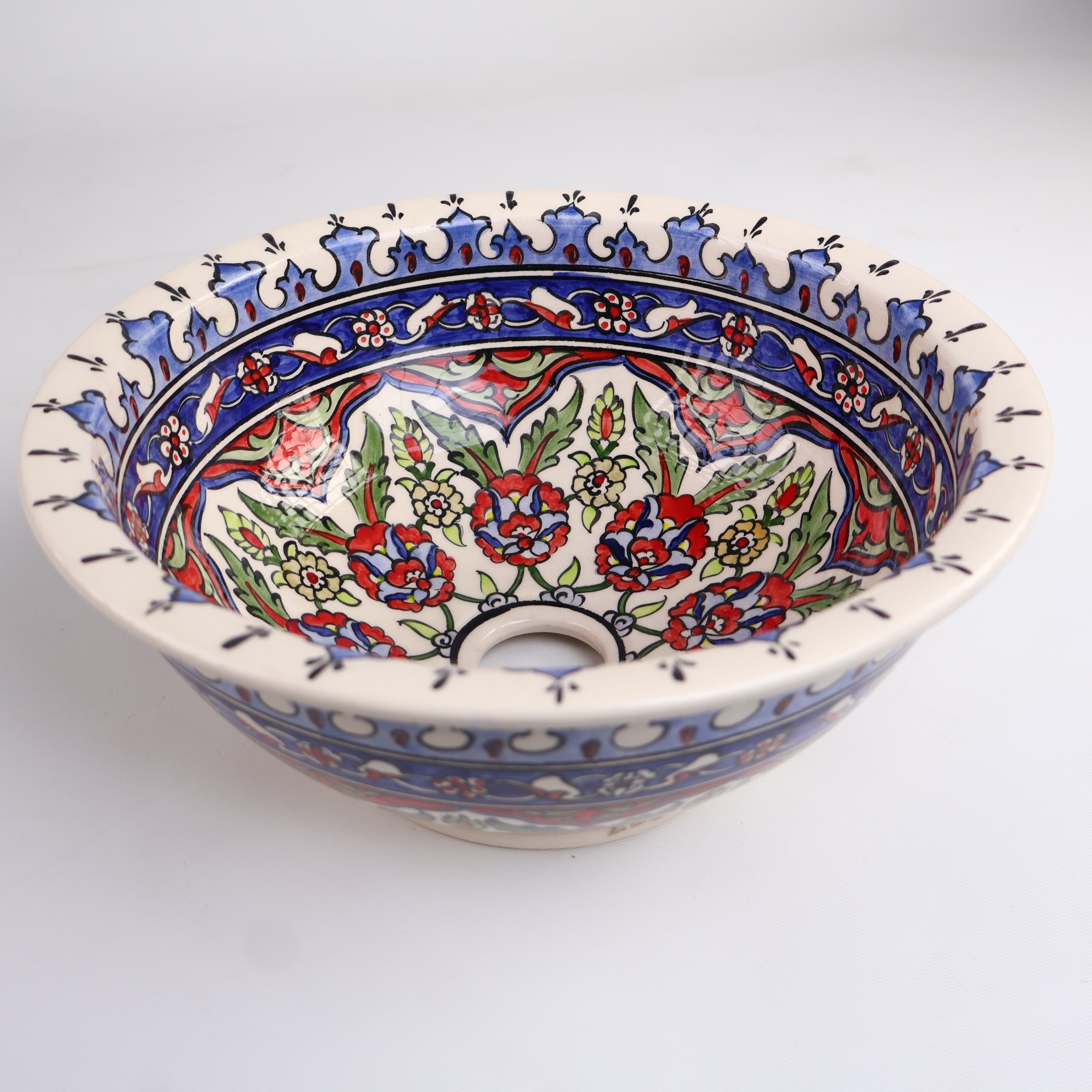 Hand-Painted Ceramic Sink - Turkish Ceramic Bowl Sink | Iznik-Inspired Vibrant Floral Ceramic Decor for Bathroom Remodeling