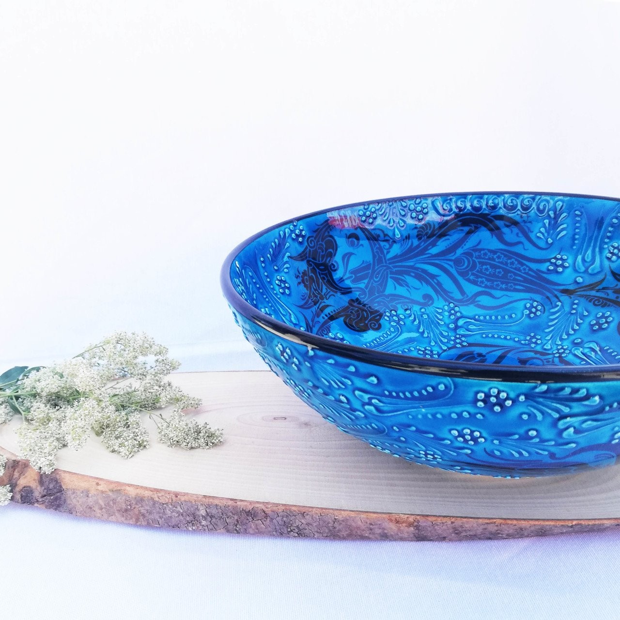 Artisan Hand Painted Ceramic Salad & Fruit Multicolor Bowls - Blue