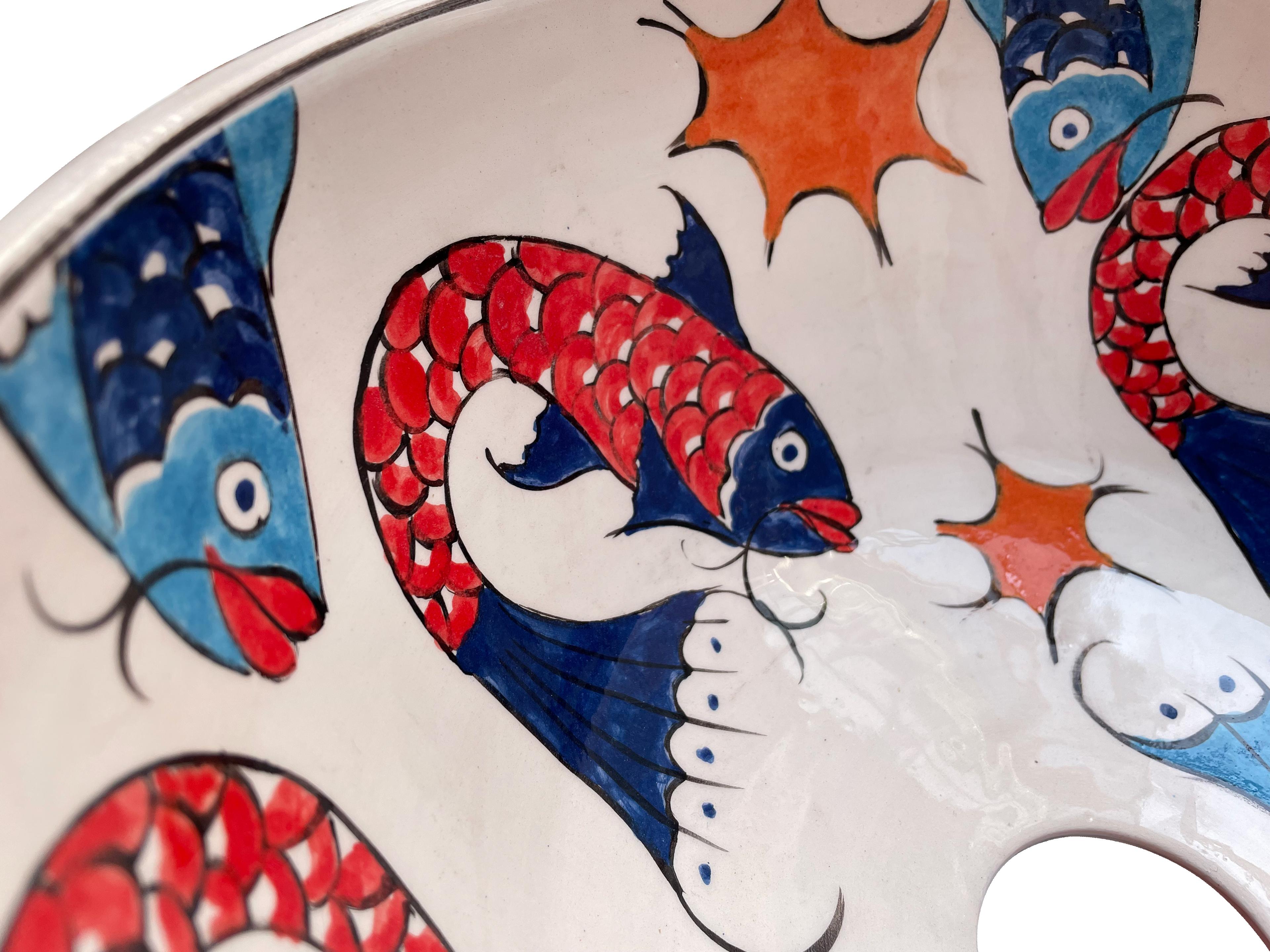 Hand Painted Bathroom Ceramic Vessel Sink Countertop - Fishes