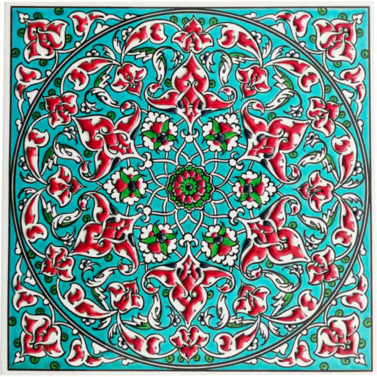 Hand Painted Turkish Ceramic Tile -  Handmade Decorative Floral Patterned Tile - 8 in [20Cm] - Zeem Ceramic