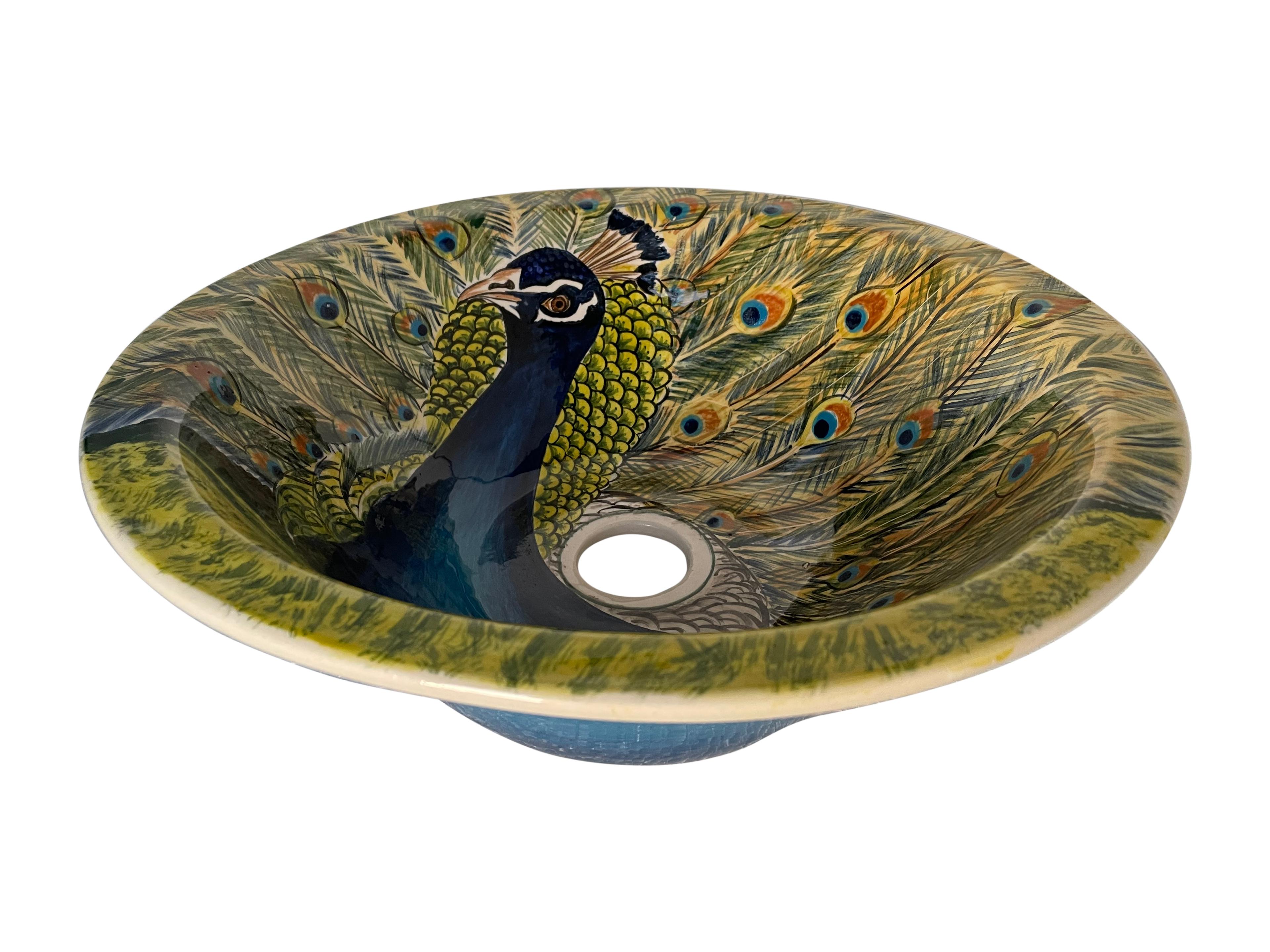 Hand Painted Bathroom Vanity Top Ceramic Vessel Sink - Peacock