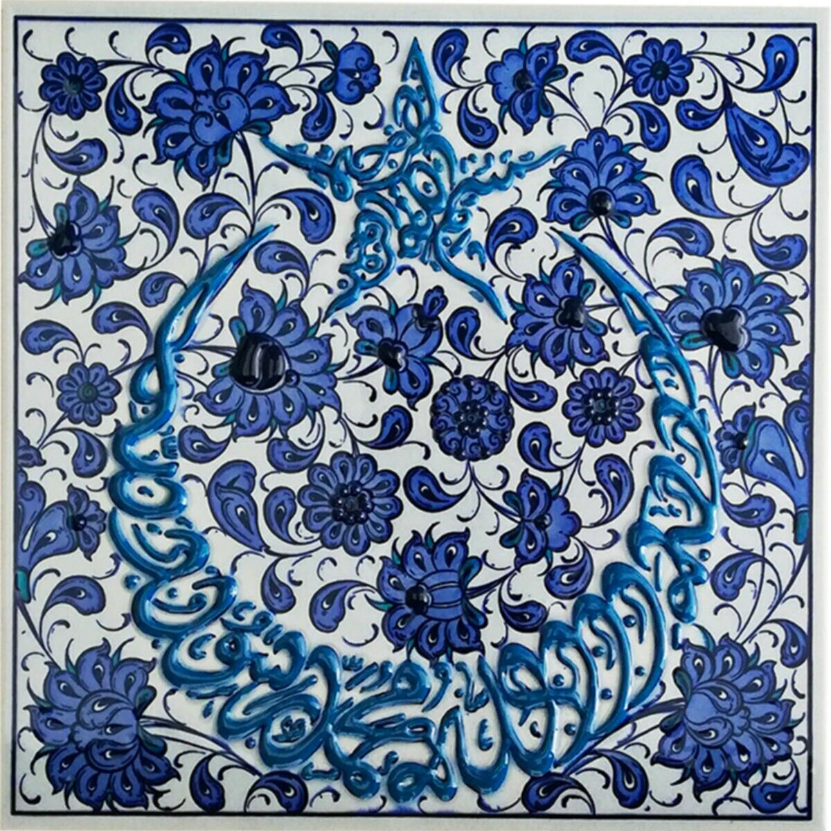 Hand Painted Turkish Ceramic Tile -  Handmade Decorative Floral Patterned Tile - 8 in [20Cm] - Zeem Ceramic