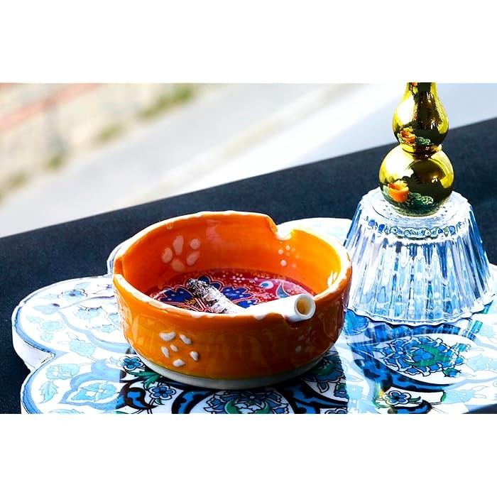 Hand-Painted Ceramic Ashtray – Vibrant Colors with Intricate Embossed Floral Designs