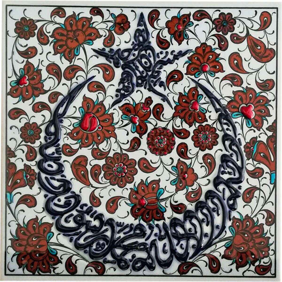 Hand Painted Turkish Ceramic Tile -  Handmade Decorative Floral Patterned Tile - 8 in [20Cm] - Zeem Ceramic