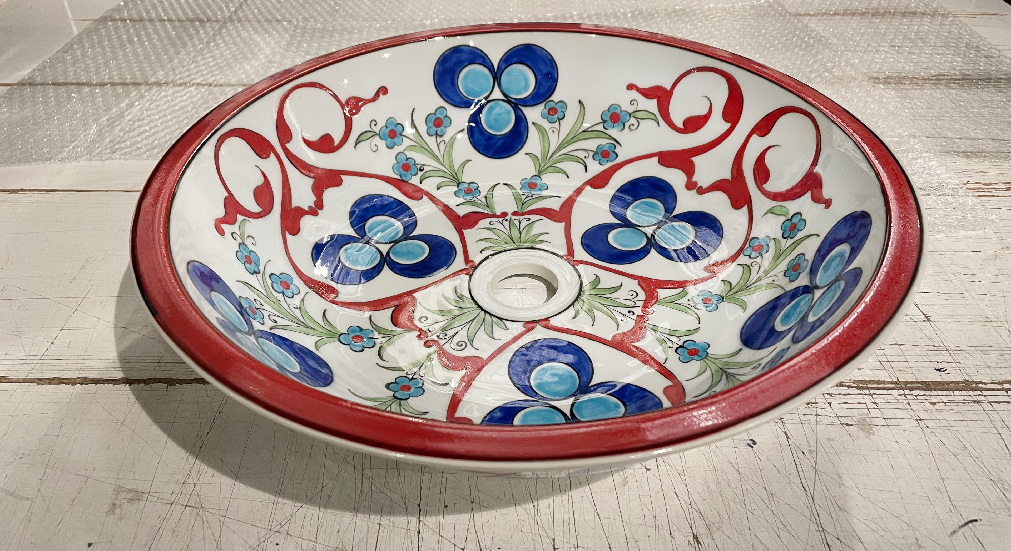 Hand Painted Bathroom Vanity Top Ceramic Vessel Sink - Cintemani and Evil Eye