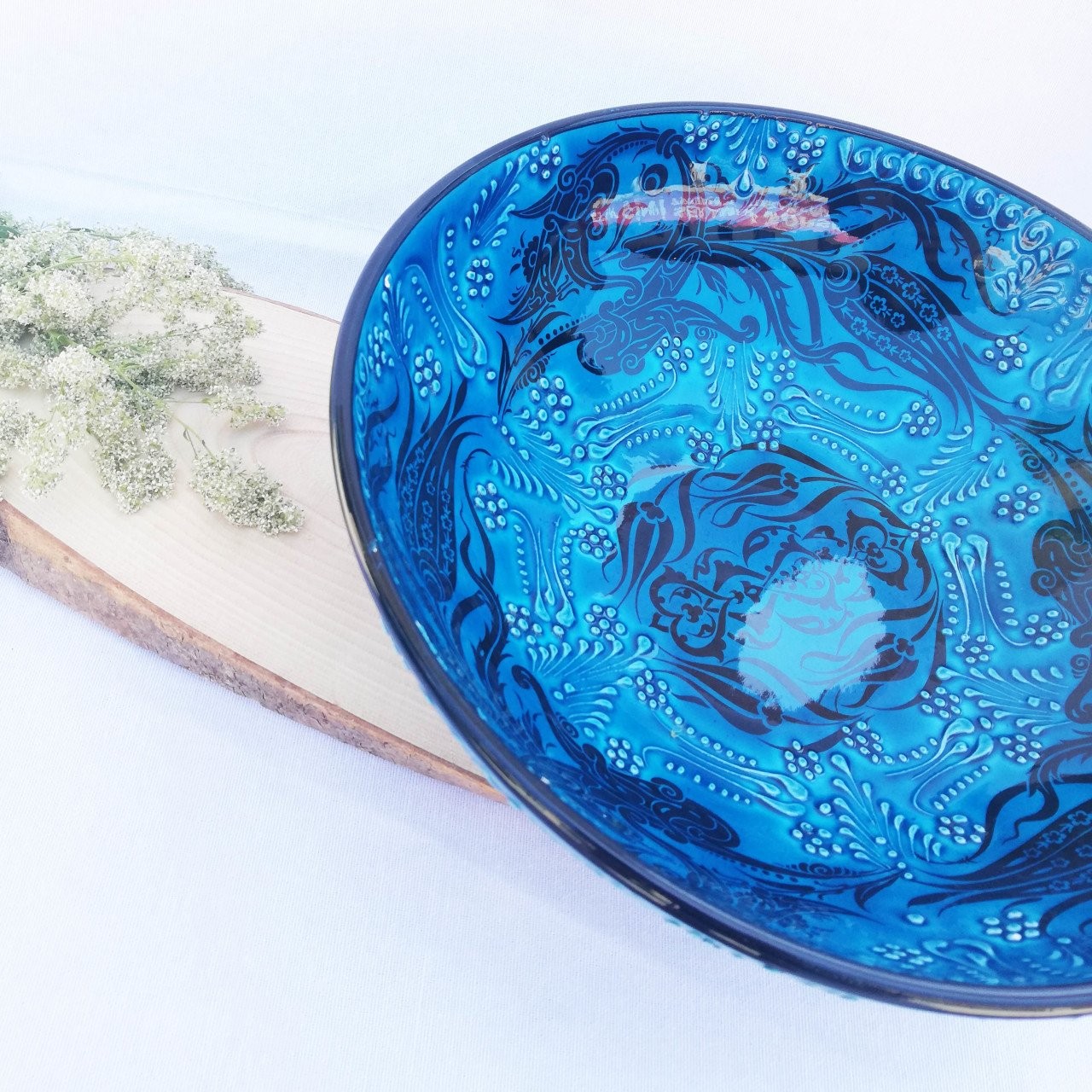 Artisan Hand Painted Ceramic Salad & Fruit Multicolor Bowls - Blue