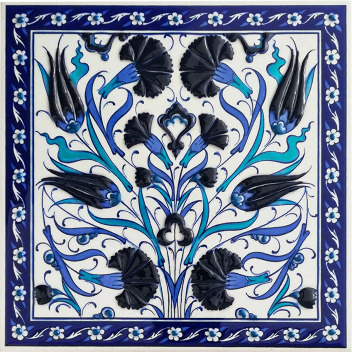 Hand Painted Turkish Ceramic Tile -  Handmade Decorative Floral Patterned Tile - 8 in [20Cm] - Zeem Ceramic