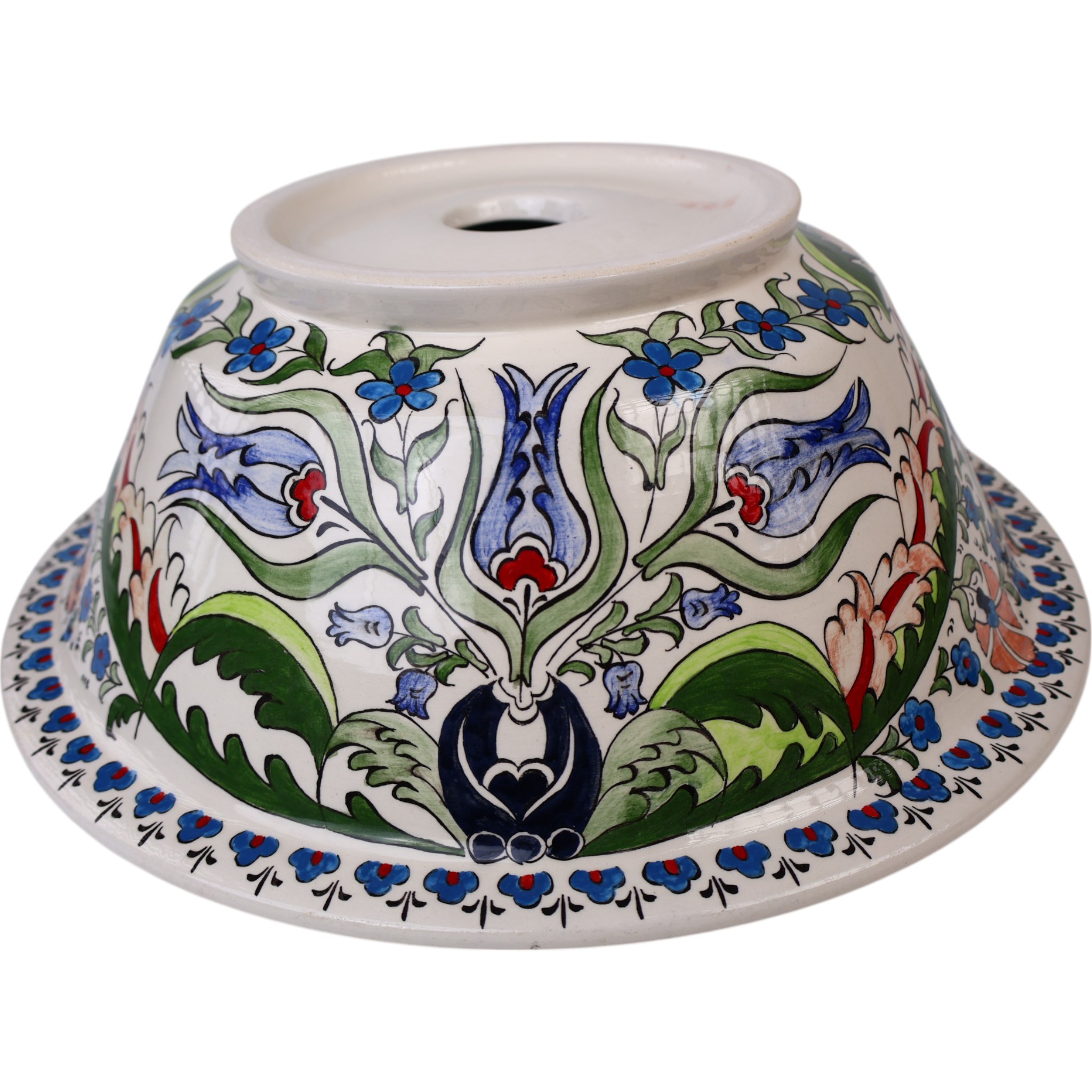 Hand-Painted Ceramic Sink - Turkish Ceramic Bowl Sink | Iznik-Inspired Vibrant Floral Ceramic Decor for Bathroom Remodeling