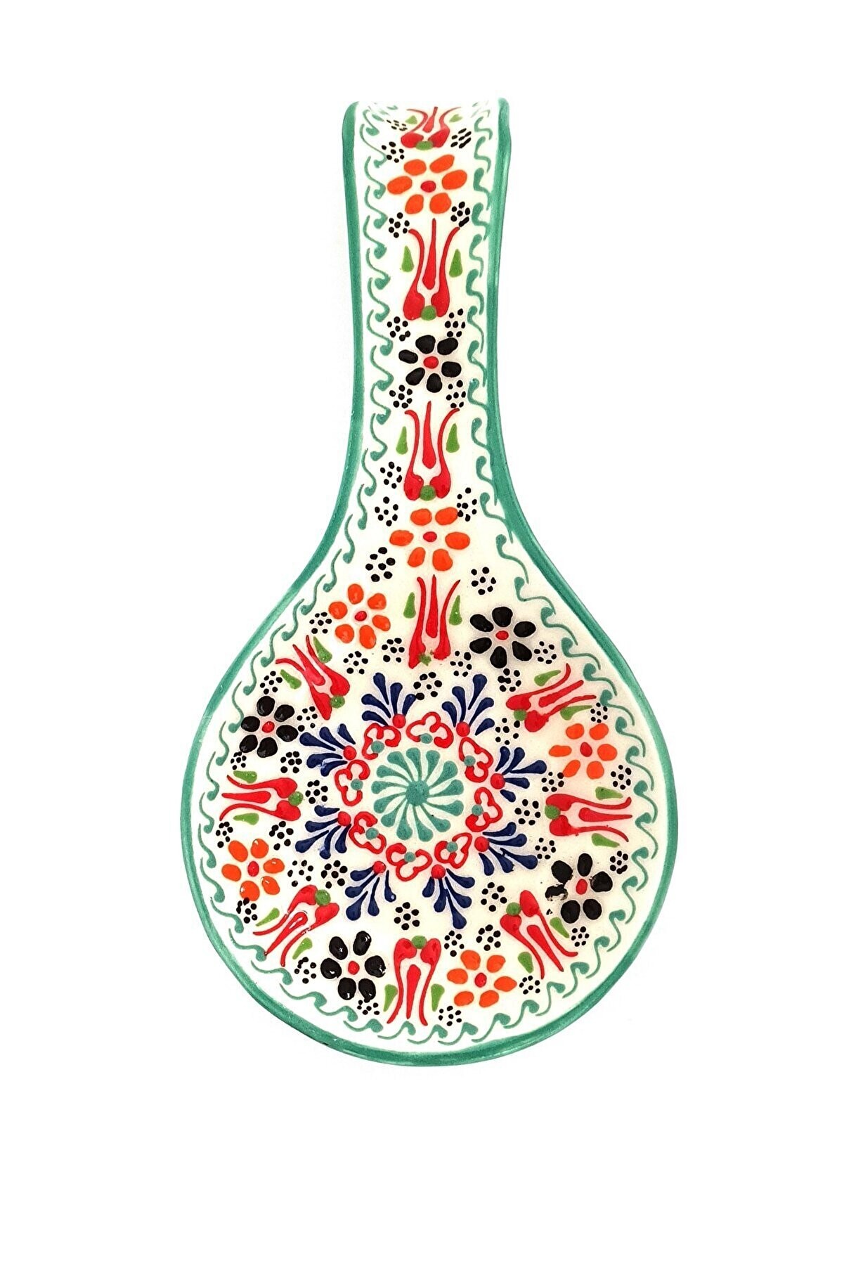 Hand Painted Ceramic Spoon Rest - Embossed Floral Patterns (Variety of Colors) - Oriental Green