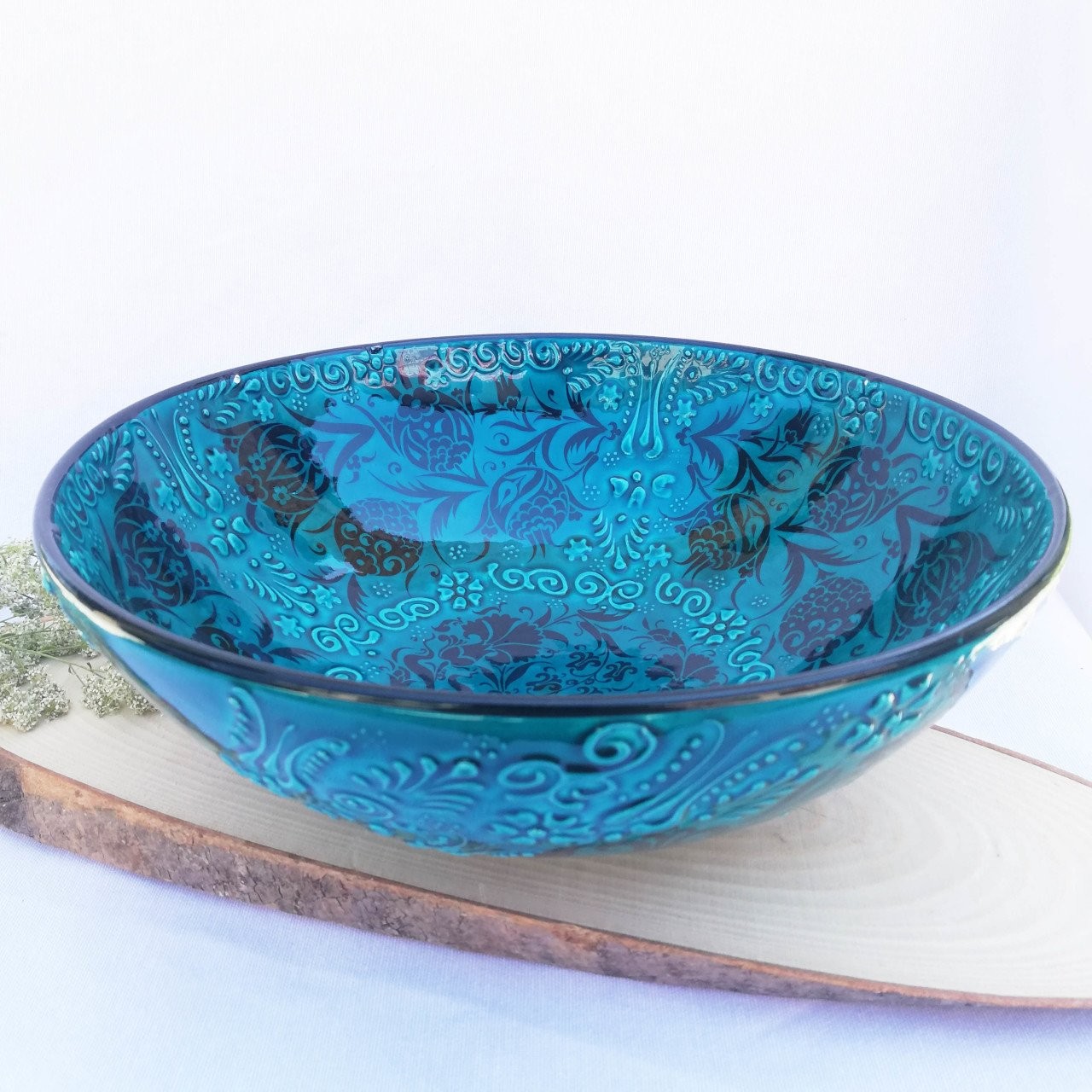 Artisan Hand Painted Ceramic Salad & Fruit Multicolor Bowls - Turquoise