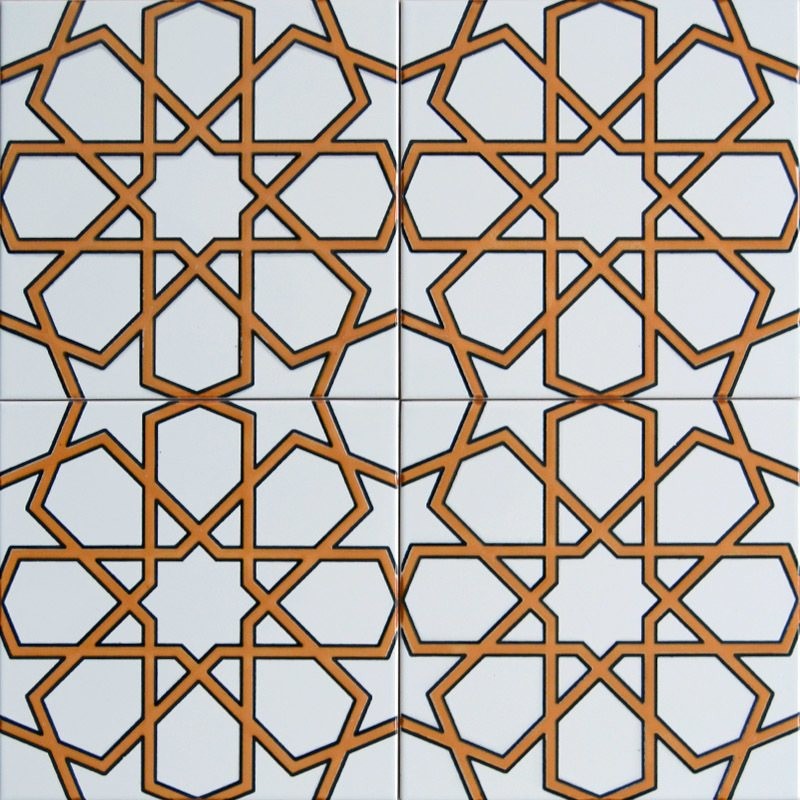 Screenprinting Turkish Ceramic Tile - Handcrafted Kitchen Backsplash Tile with Geometrical Pattern - 8 in [20Cm]