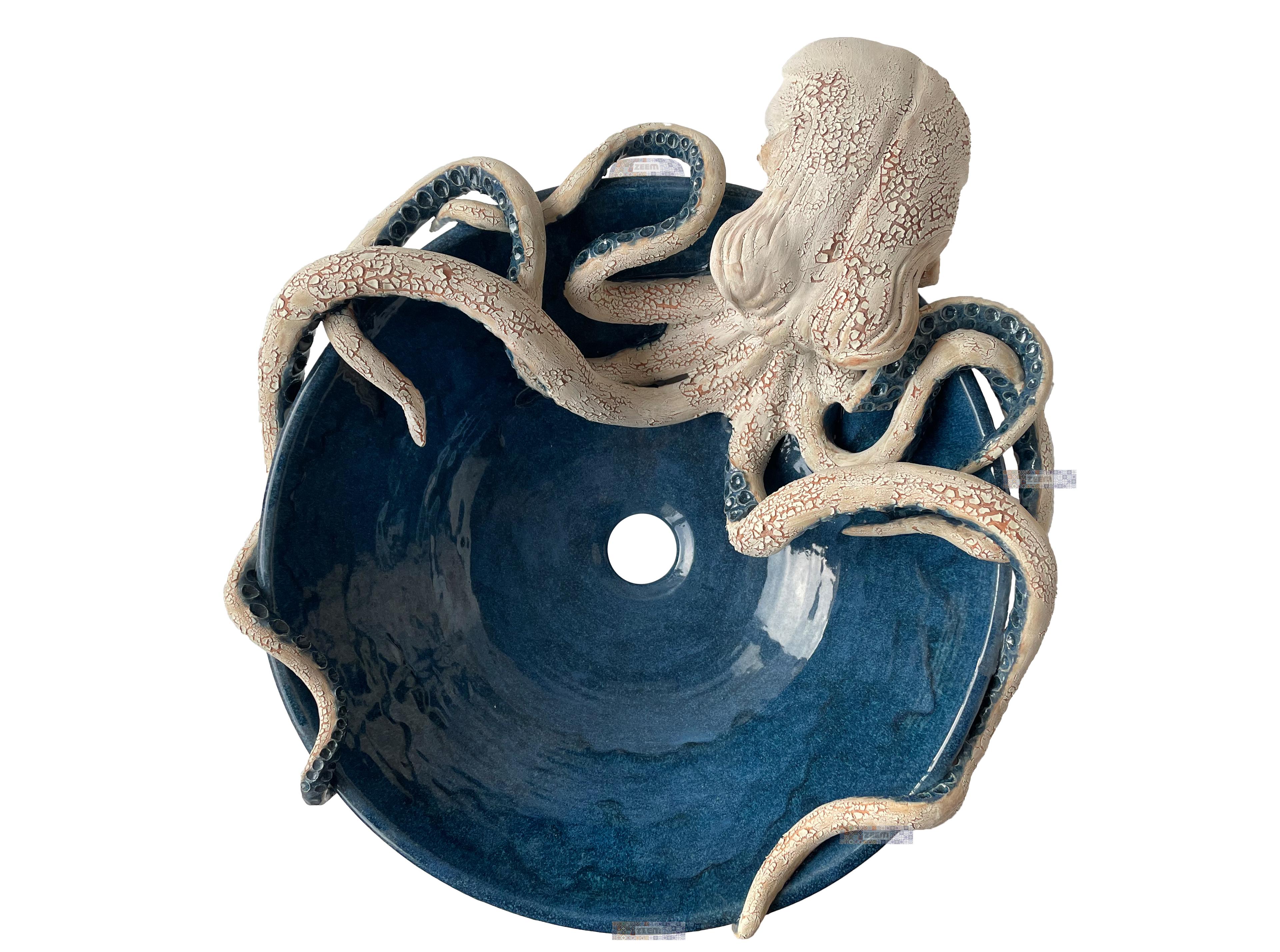 Bathroom Countertop Ceramic Vessel Sink - Octopus Sculpture