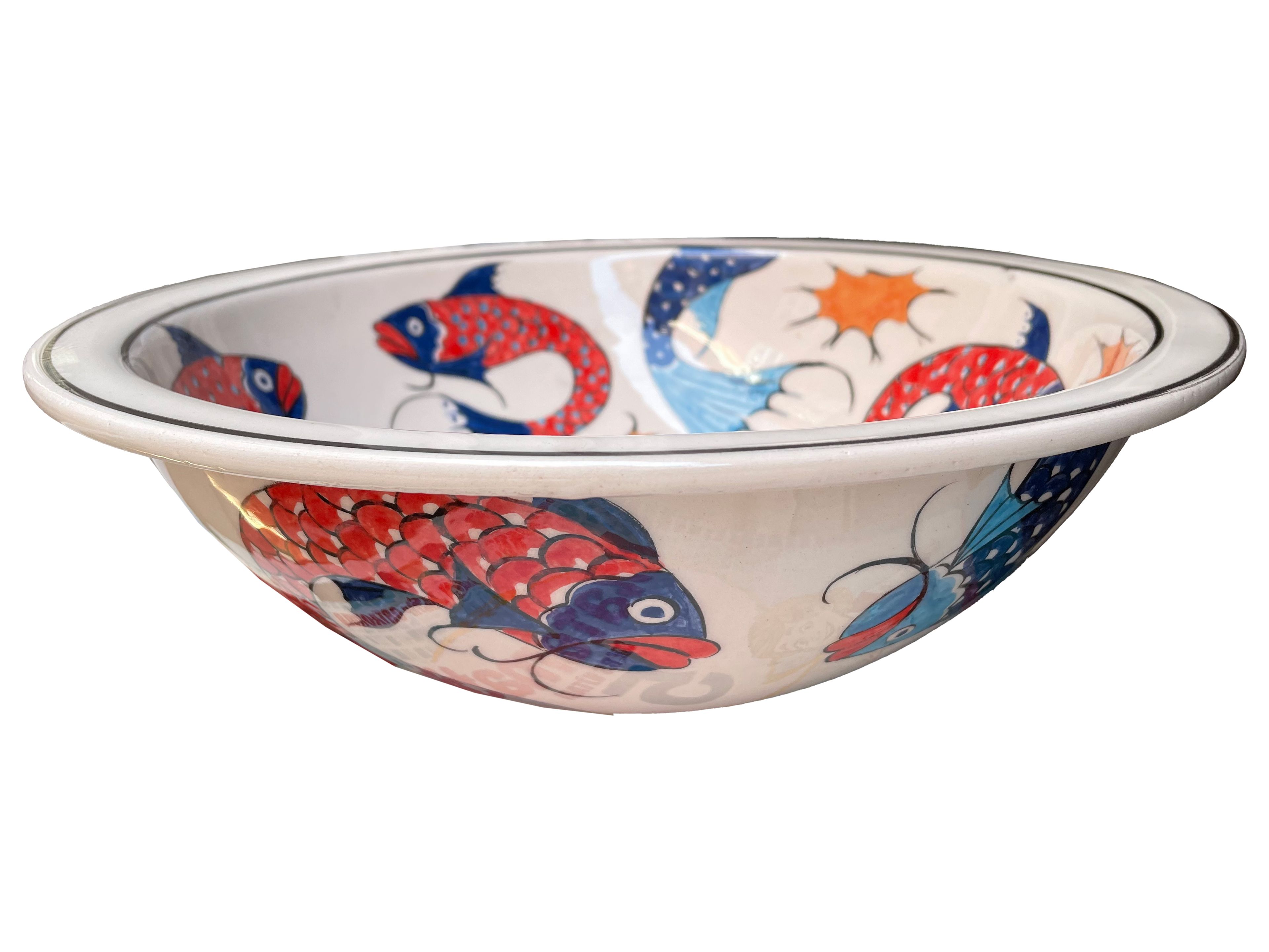 Hand Painted Bathroom Ceramic Vessel Sink Countertop - Fishes