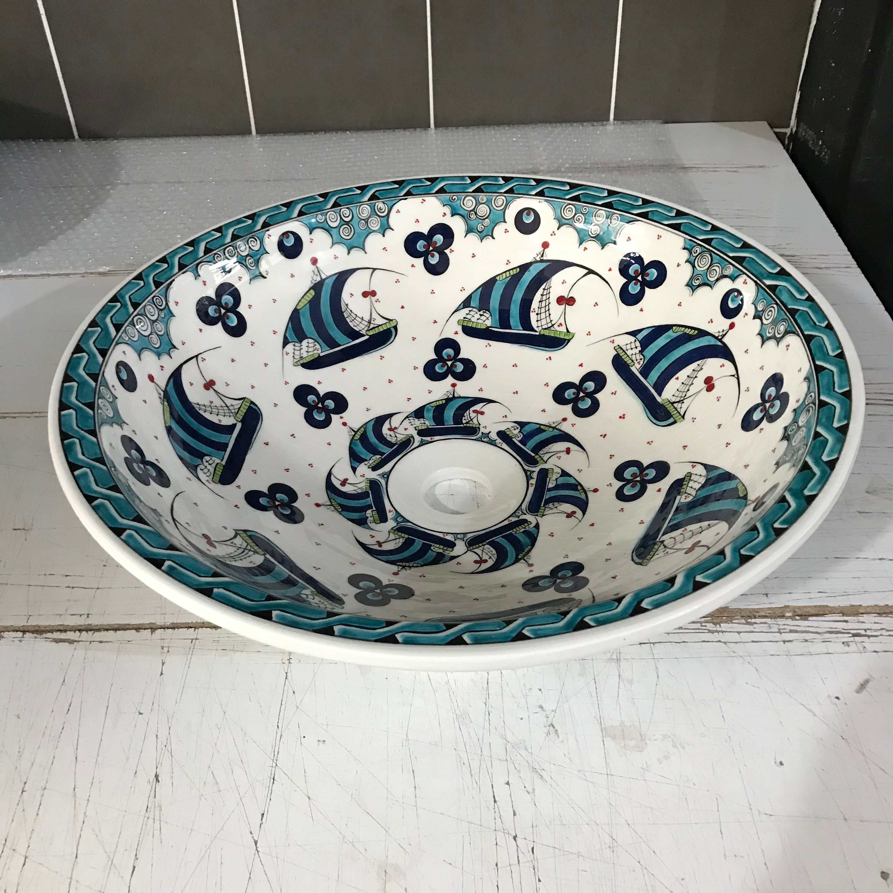 Hand Painted Bathroom Vanity Top Ceramic Vessel Sink - Galleon