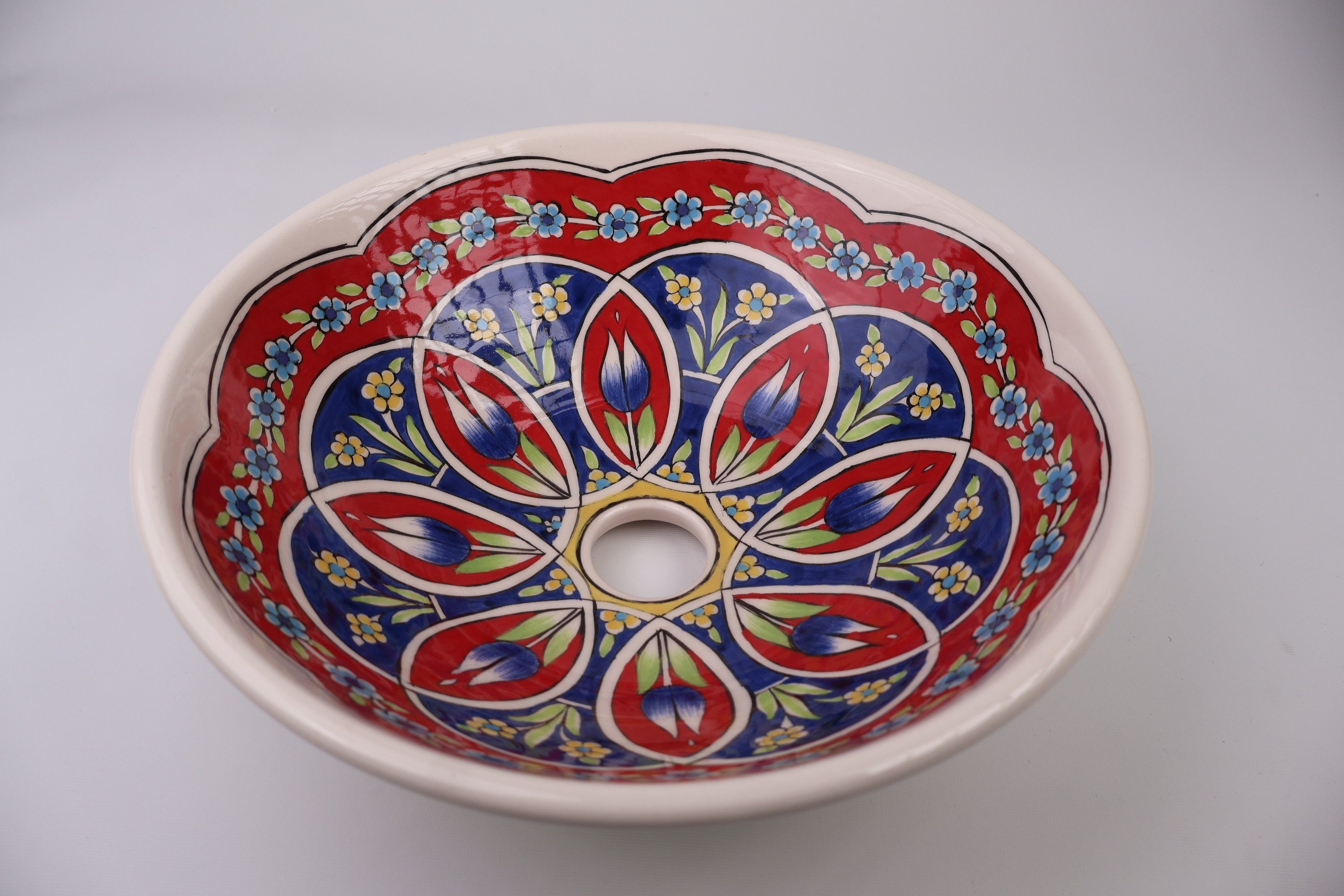 Luxury Floral Ceramic Sink - Handmade Bathroom Vessel