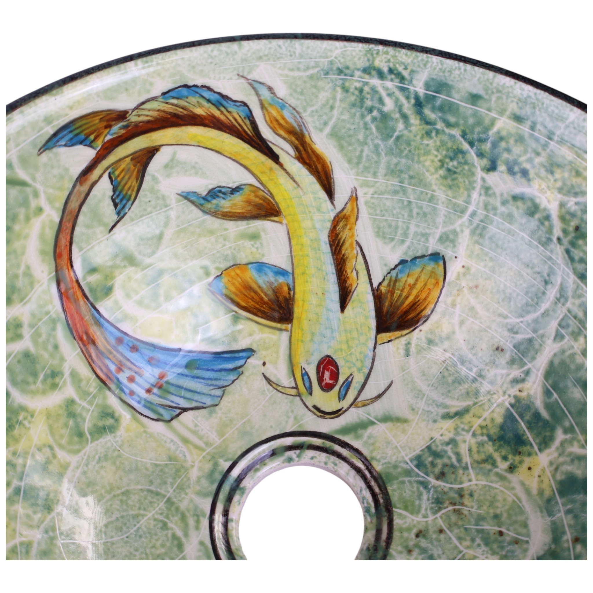 Handmade Japanese Koi Fish Ceramic Sink – Unique Luxury Bathroom Decor with Vibrant Green Artistic Design