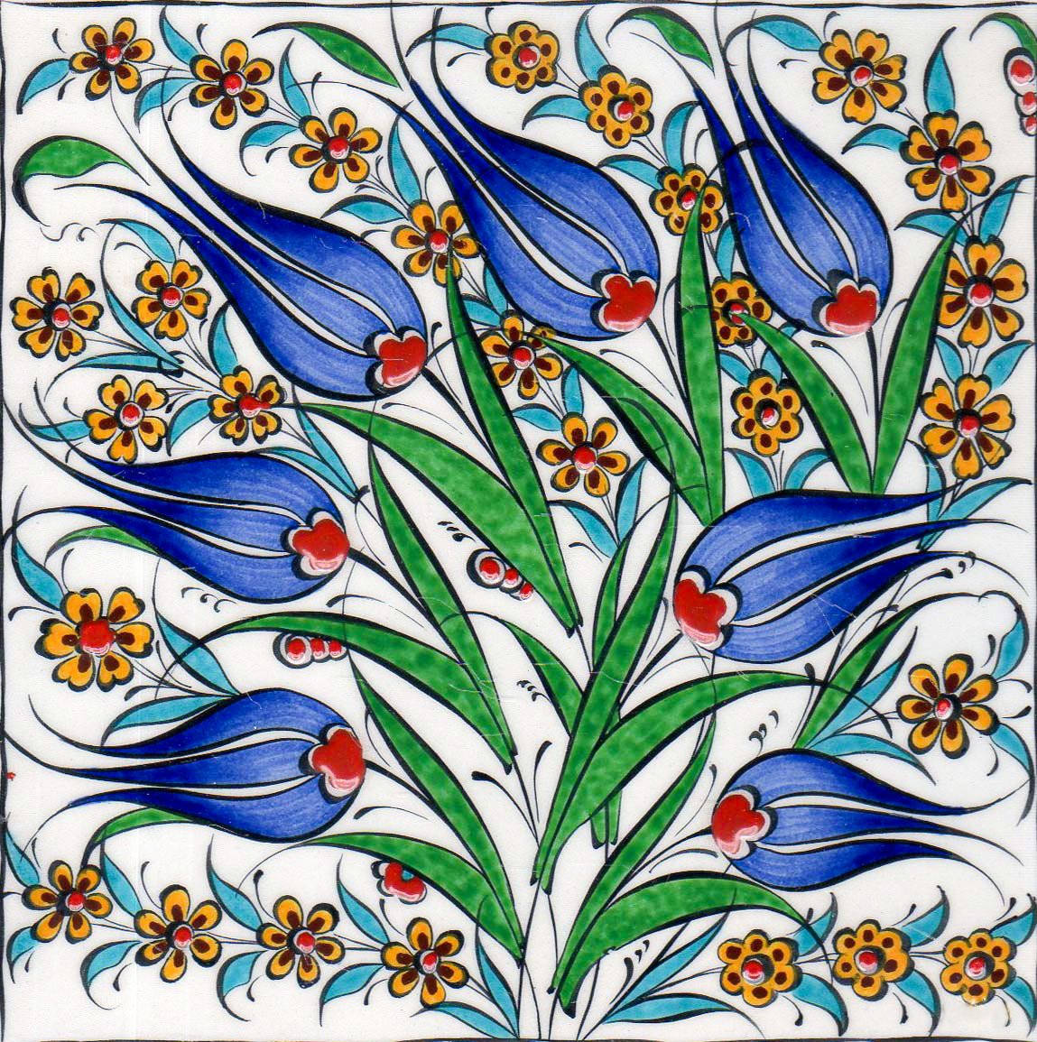 Hand Painted Turkish Ceramic Tile -  Handmade Decorative Floral Patterned Tile - 8 in [20Cm] - Zeem Ceramic