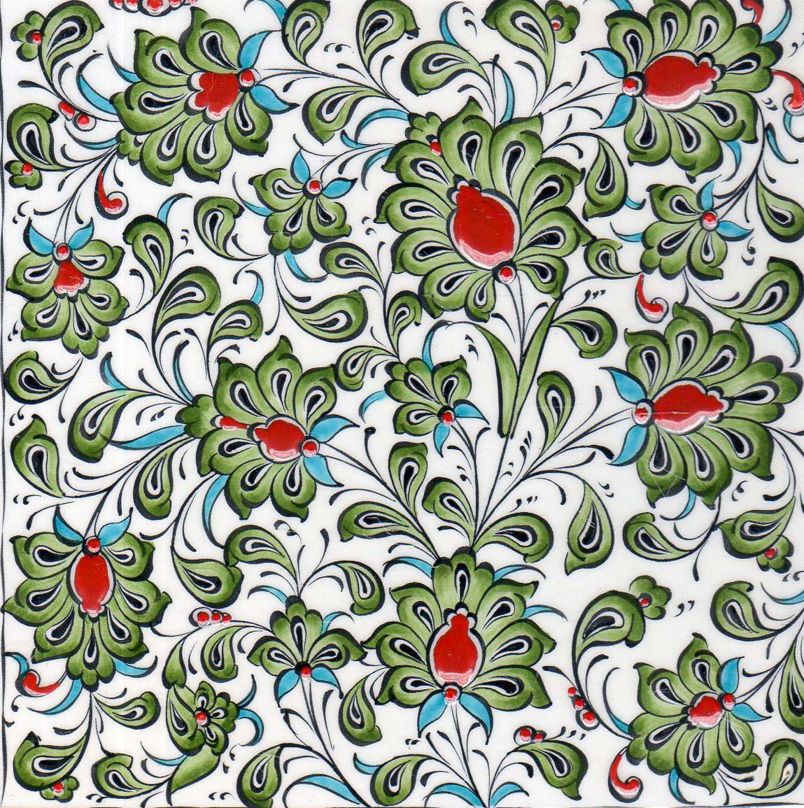 Hand Painted Turkish Ceramic Tile -  Handmade Decorative Green Lotus Patterned Tile - 8 in [20Cm] - Zeem Ceramic