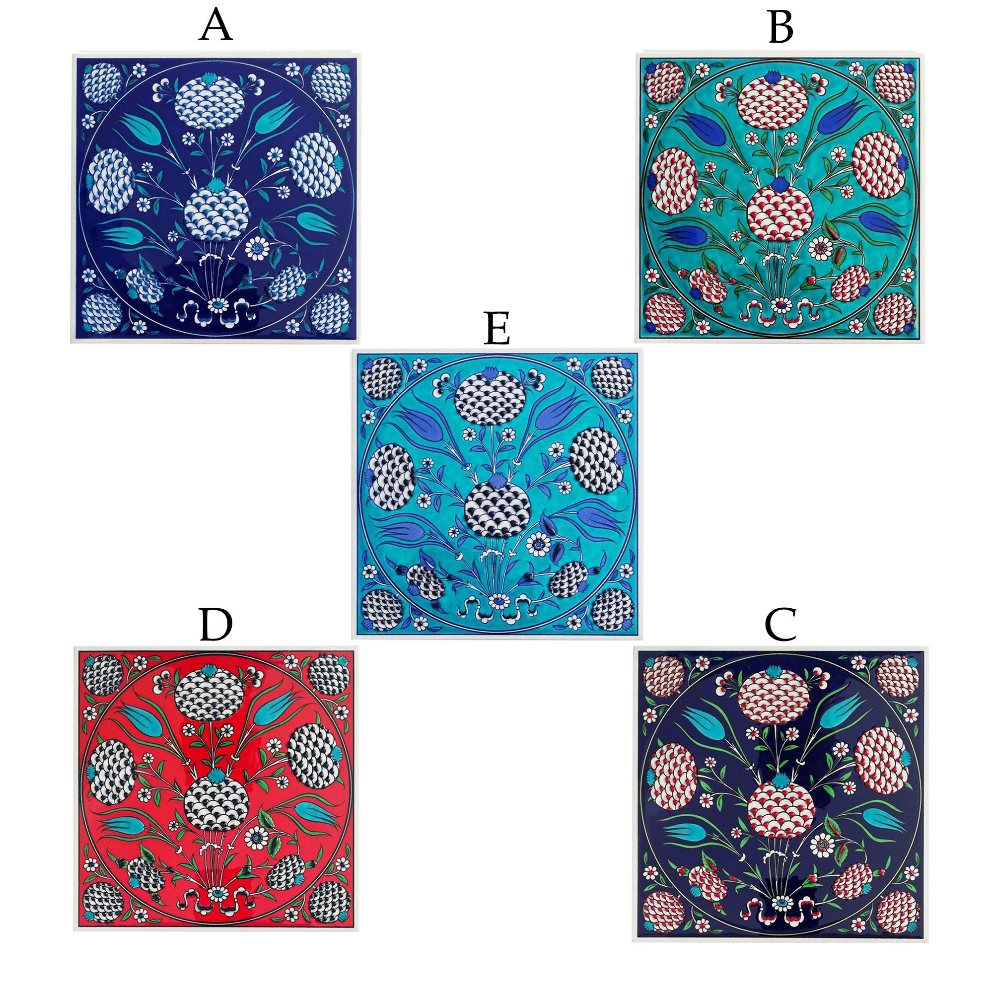 Hand Painted Turkish Ceramic Tile -  Handmade Decorative Floral Patterned Tile - 8 in [20Cm] - Zeem Ceramic