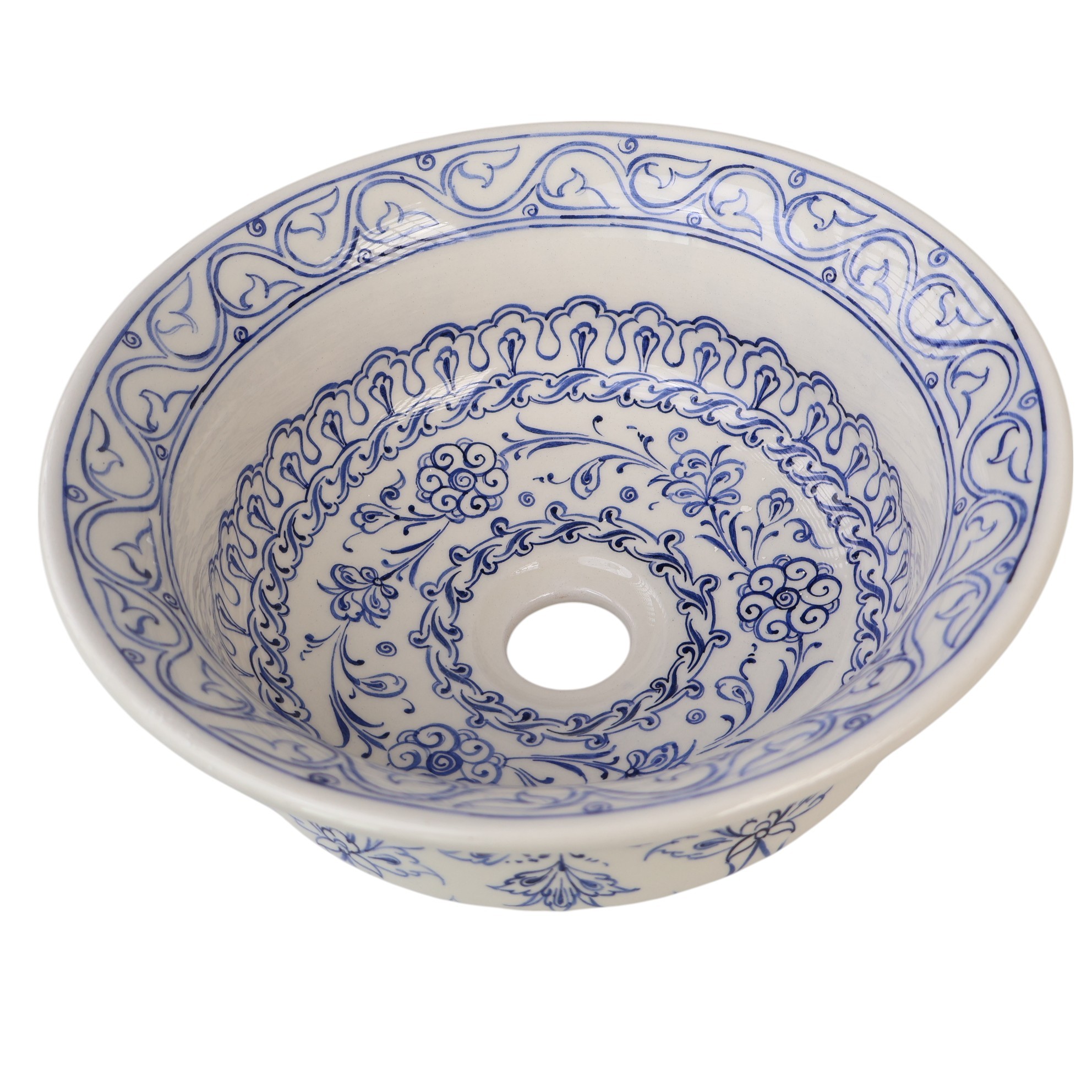 Handmade Ottoman Ceramic Sink – Blue Floral Bathroom Basin – Zeem Ceramic