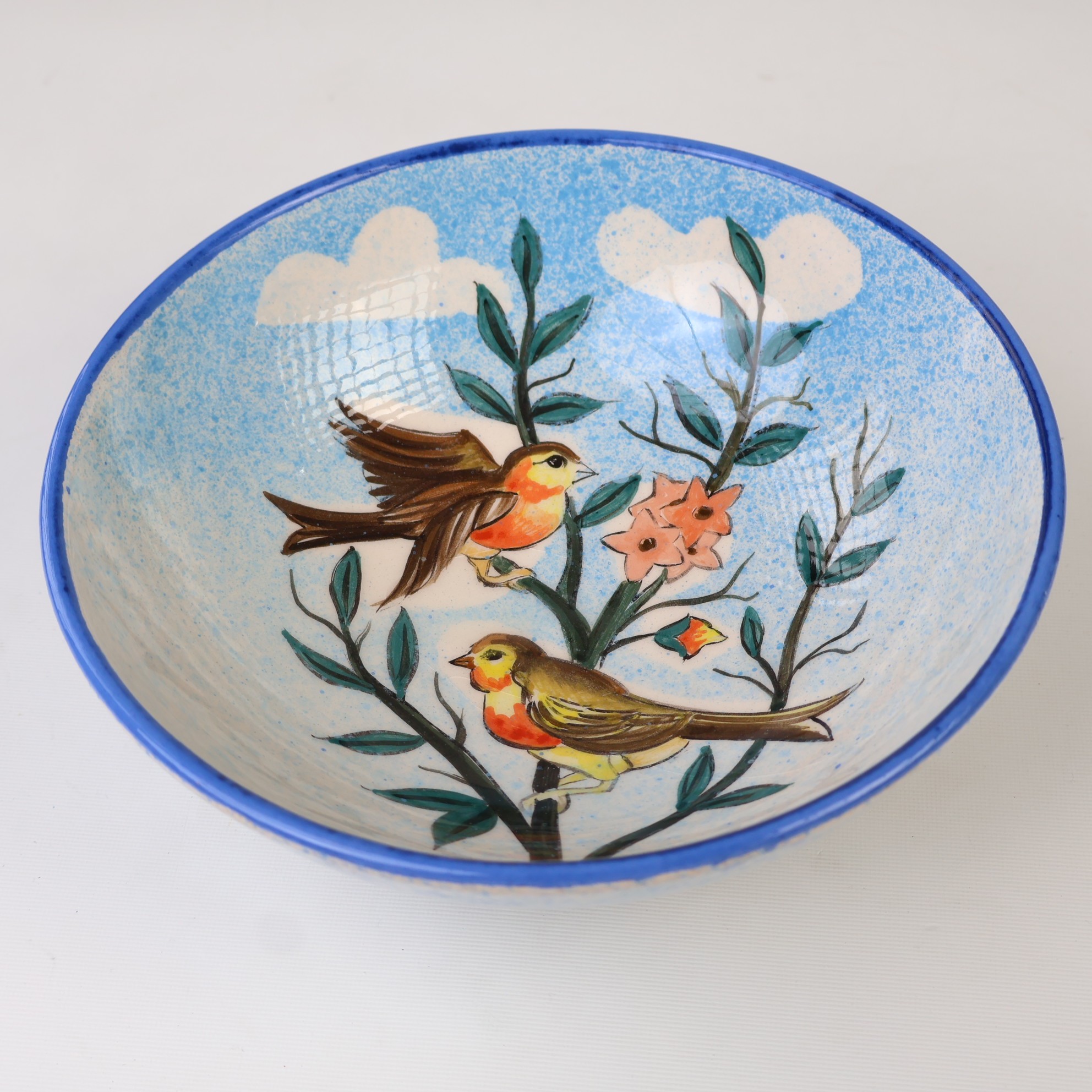 Artisan Hand-Painted Pottery Bird Bowls | Forest Pattern Ceramic Bowls for Meals, Snacks, Salads & Fruit