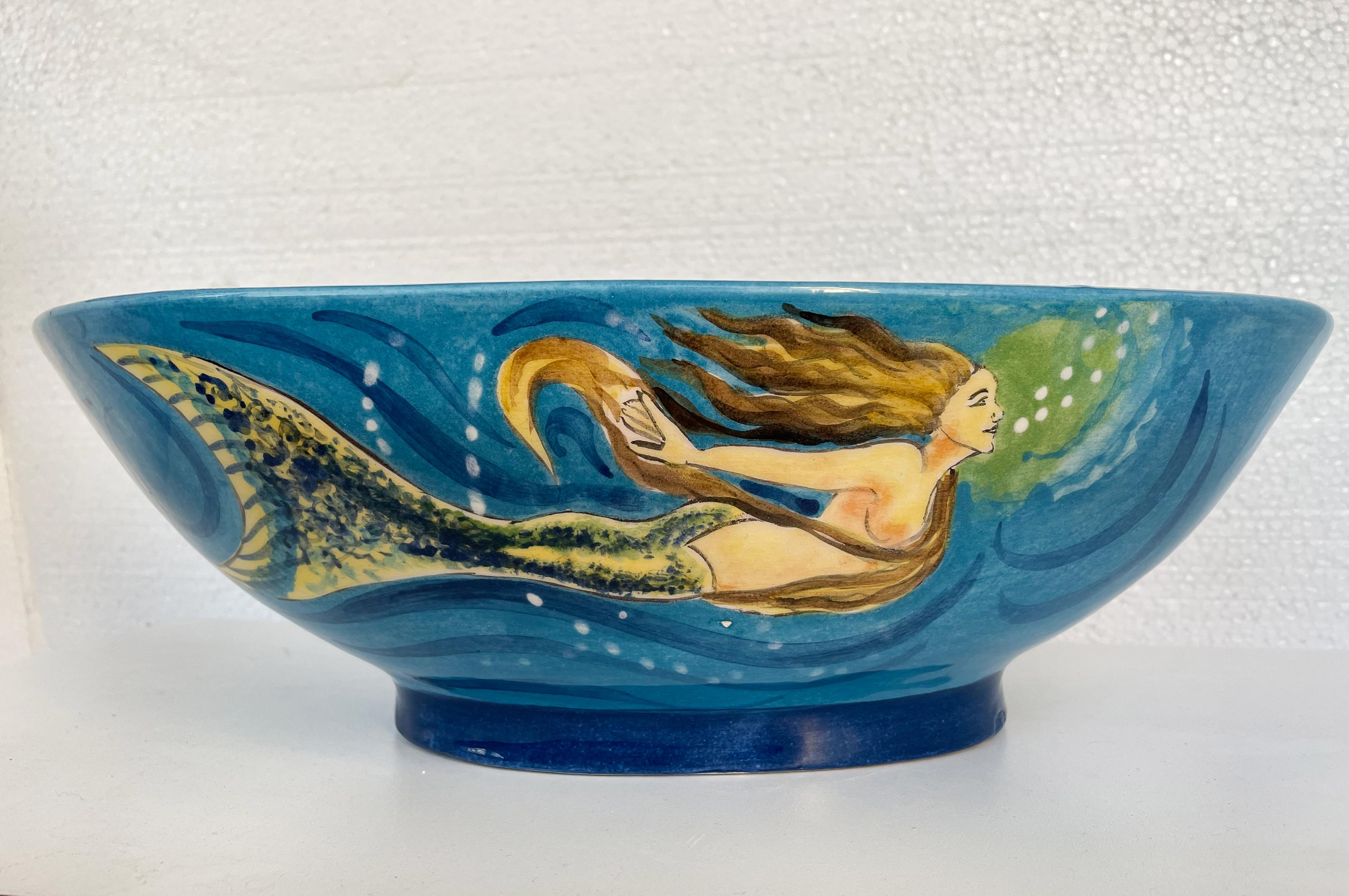 Handcrafted Bathroom Countertop Ceramic Vessel Basin - Ocean and Mermaid