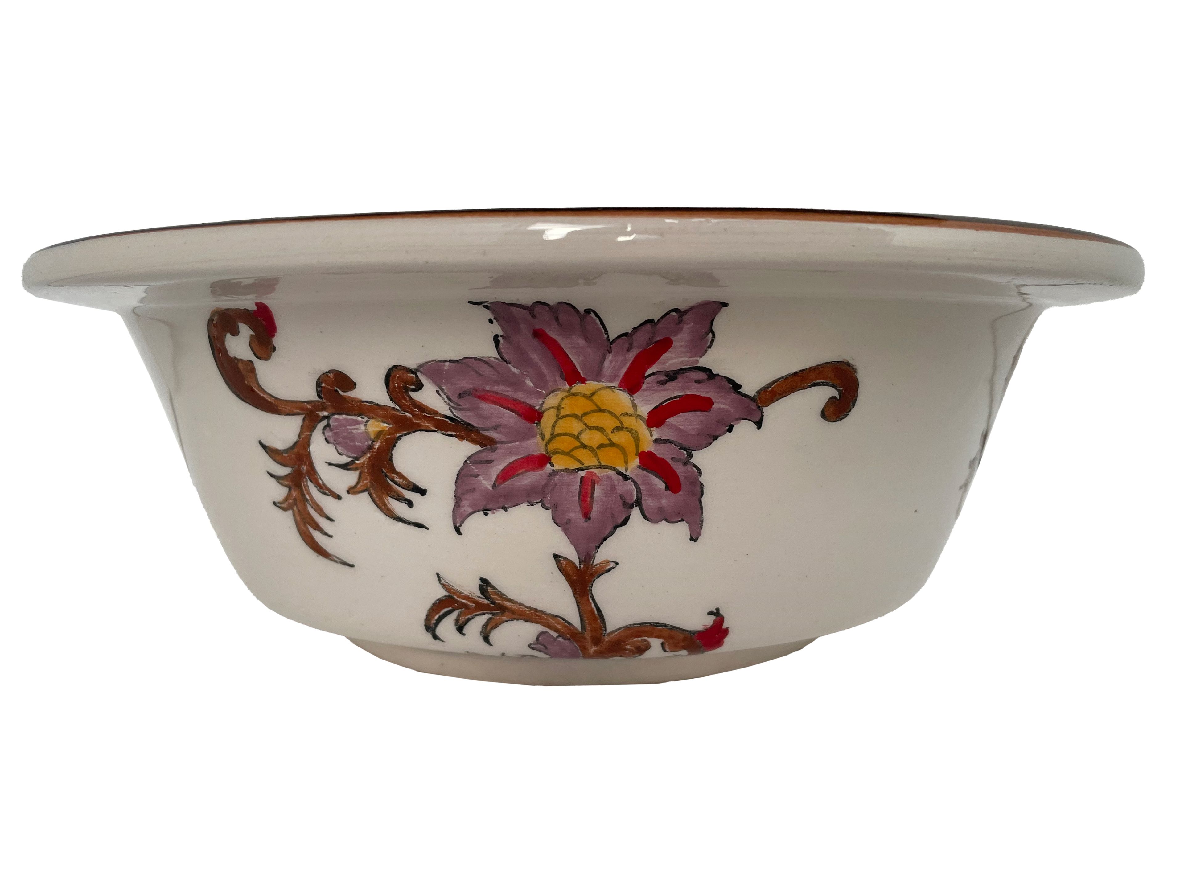 Hand Painted Bathroom Ceramic Vessel Sink Countertop - Brown and Lilac Flowers