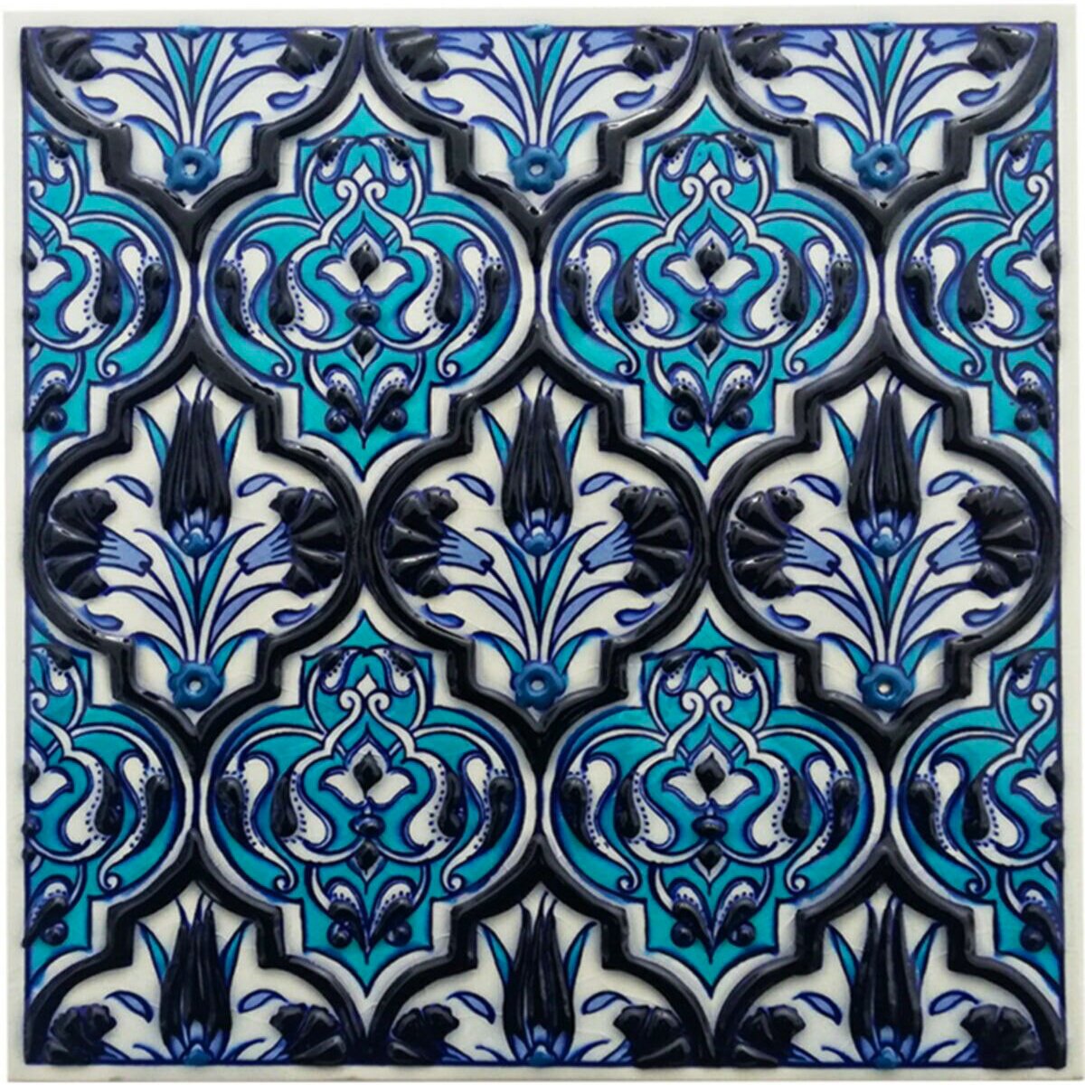 Hand Painted Turkish Ceramic Tile -  Handmade Decorative Floral Patterned Tile - 8 in [20Cm] - Zeem Ceramic