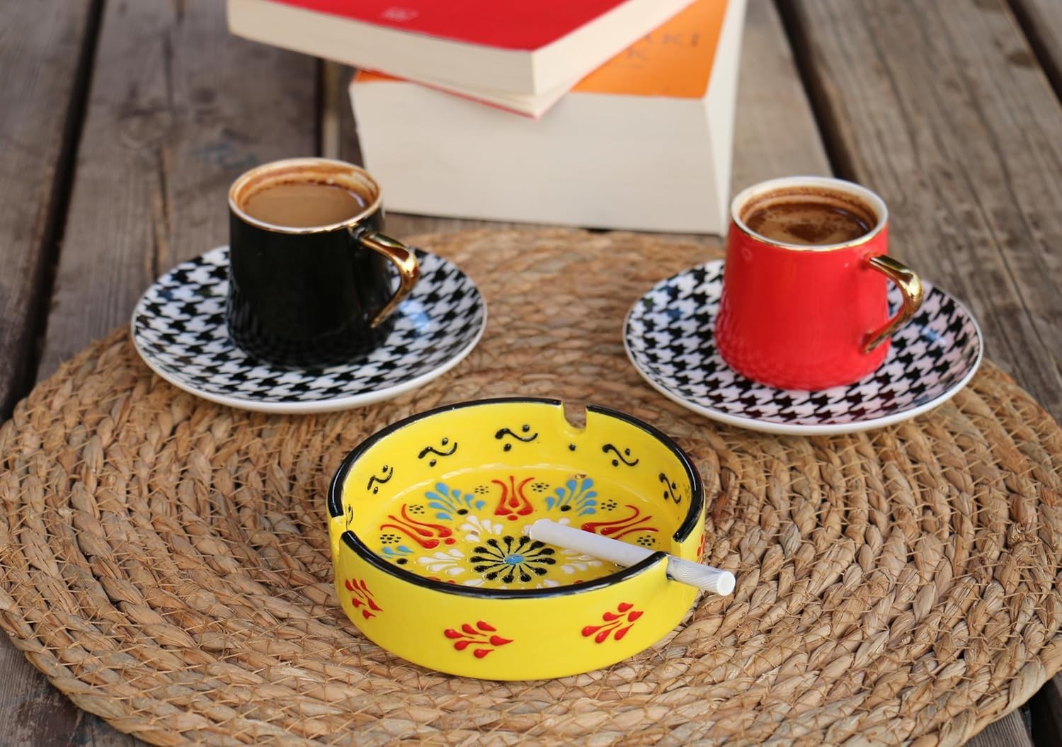 Painted Ceramic Ashtray - Assorted Colors and Embossed Floral Patterns