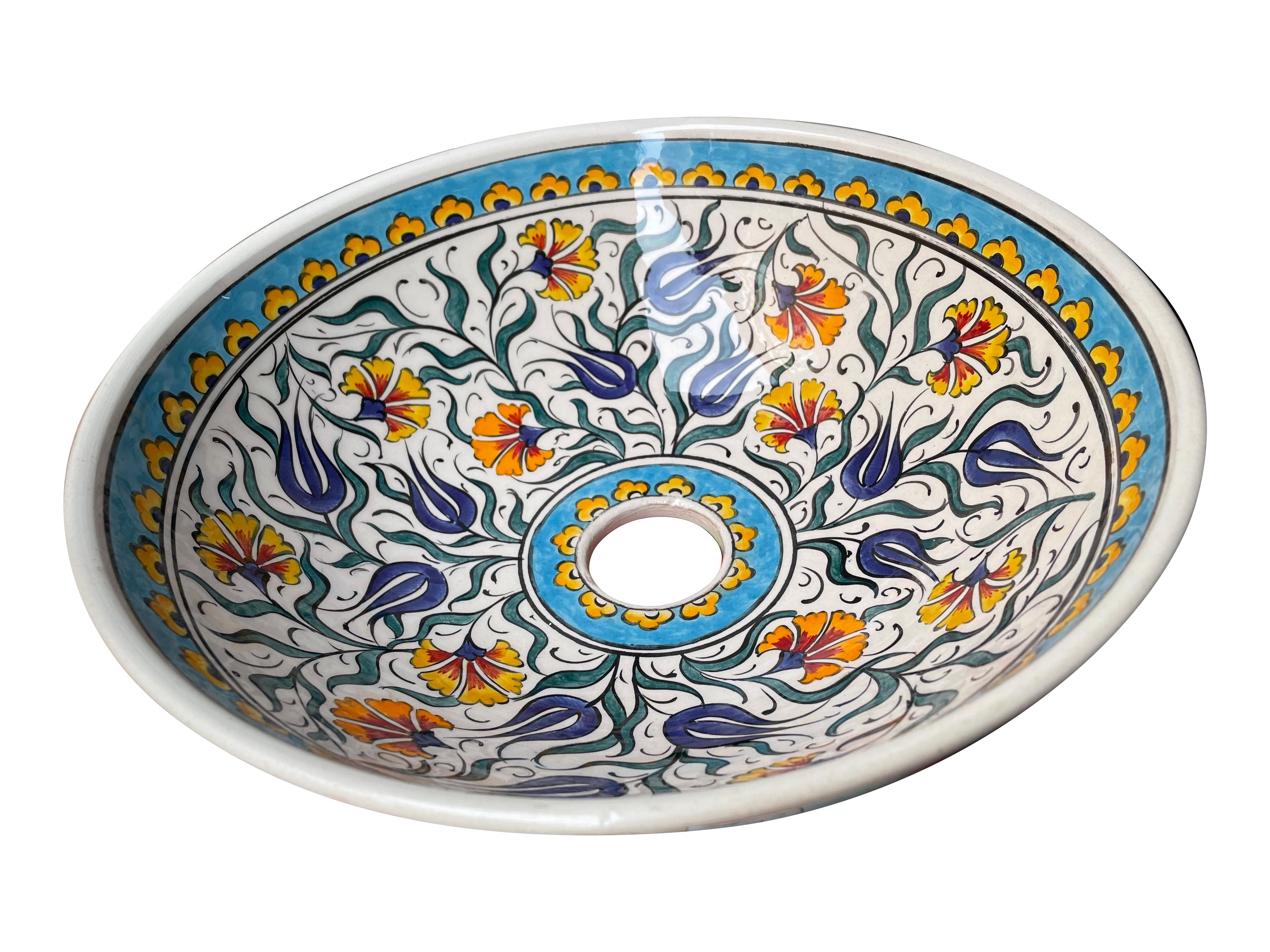 Hand Painted Bathroom Ceramic Vessel Sink Countertop - Multicolor Flowers