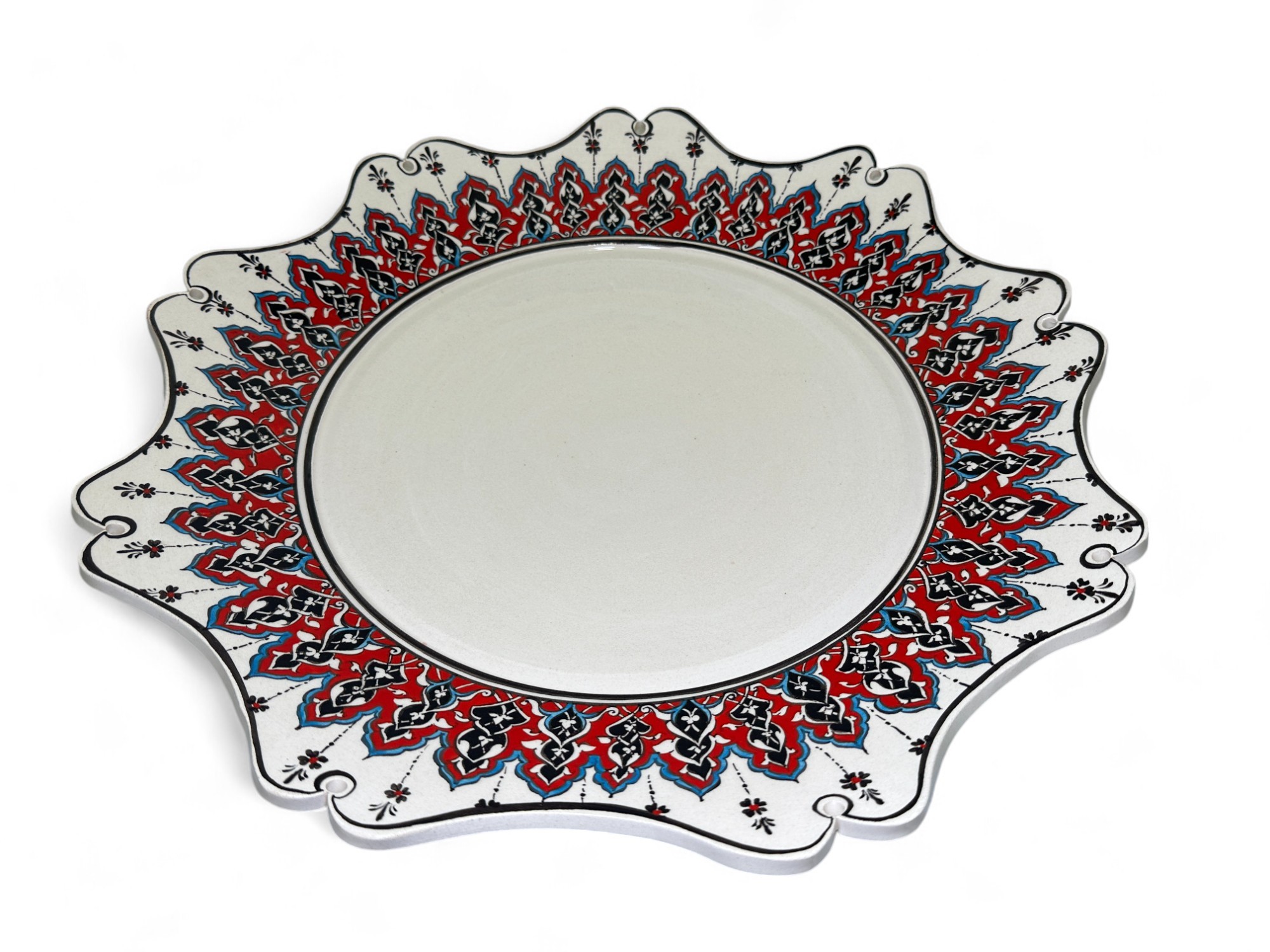 Hand-Painted Bathroom Ceramic Mirror | Red Flowers & Geometrical