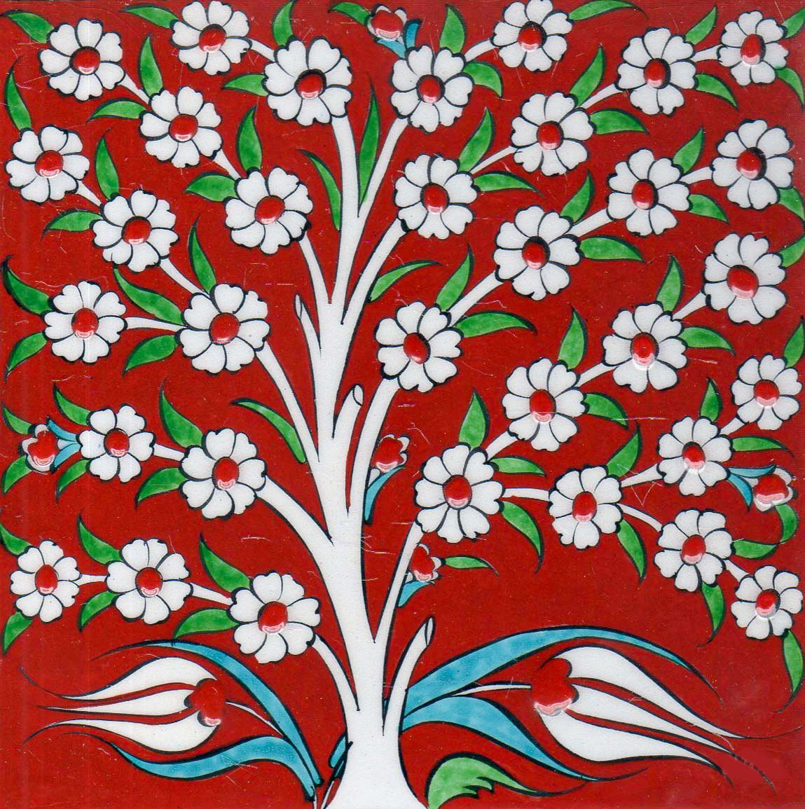 Hand Painted Turkish Ceramic Tile -  Handmade Decorative Floral Patterned Tile - 8 in [20Cm] - Zeem Ceramic